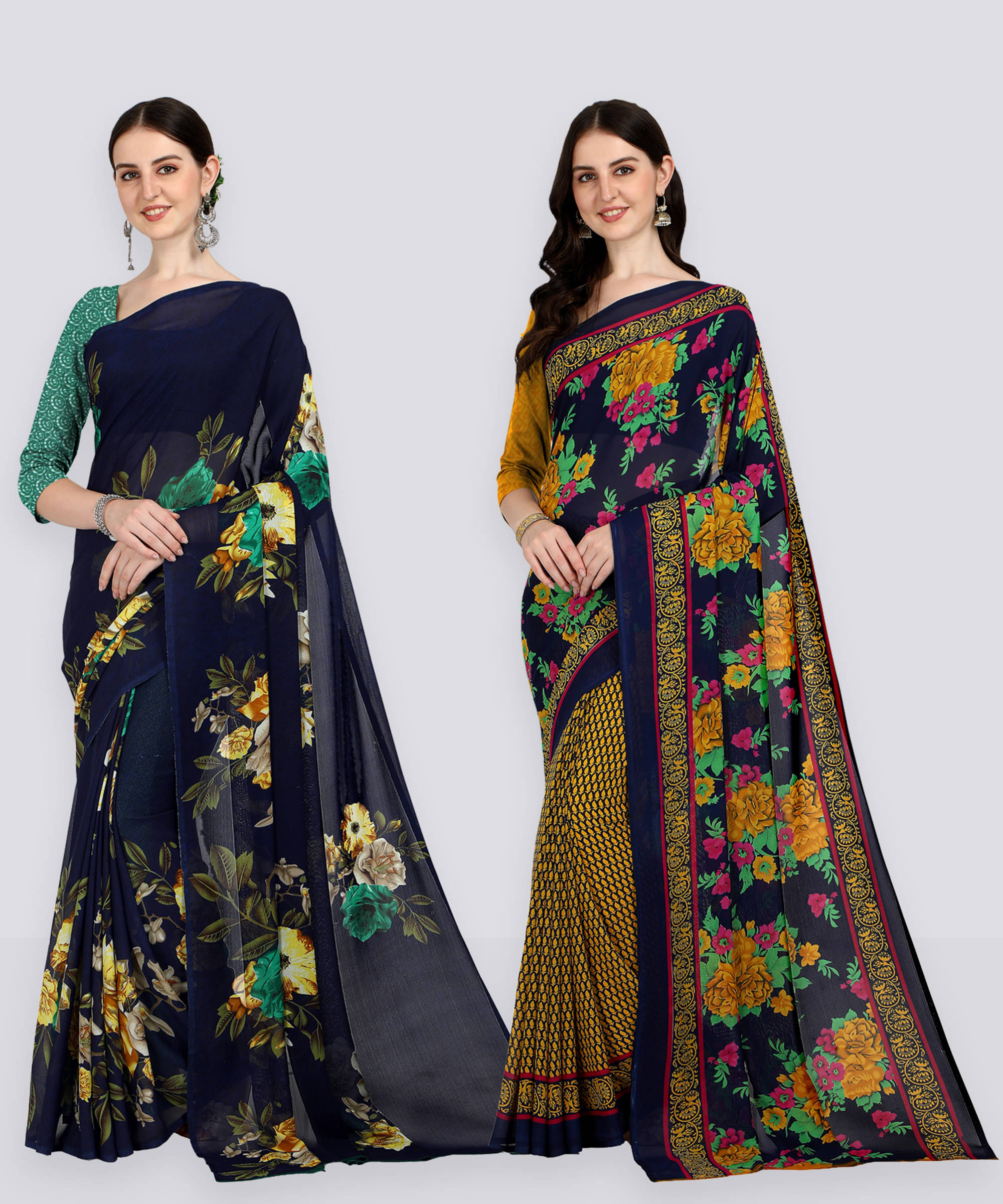 ANAND SAREES Georgette Printed Regular Saree With Unstitched Blouse Piece ( Navy Blue ) ANAND SAREES Georgette Printed Regular Saree With Unstitched Blouse Piece ( Navy Blue )