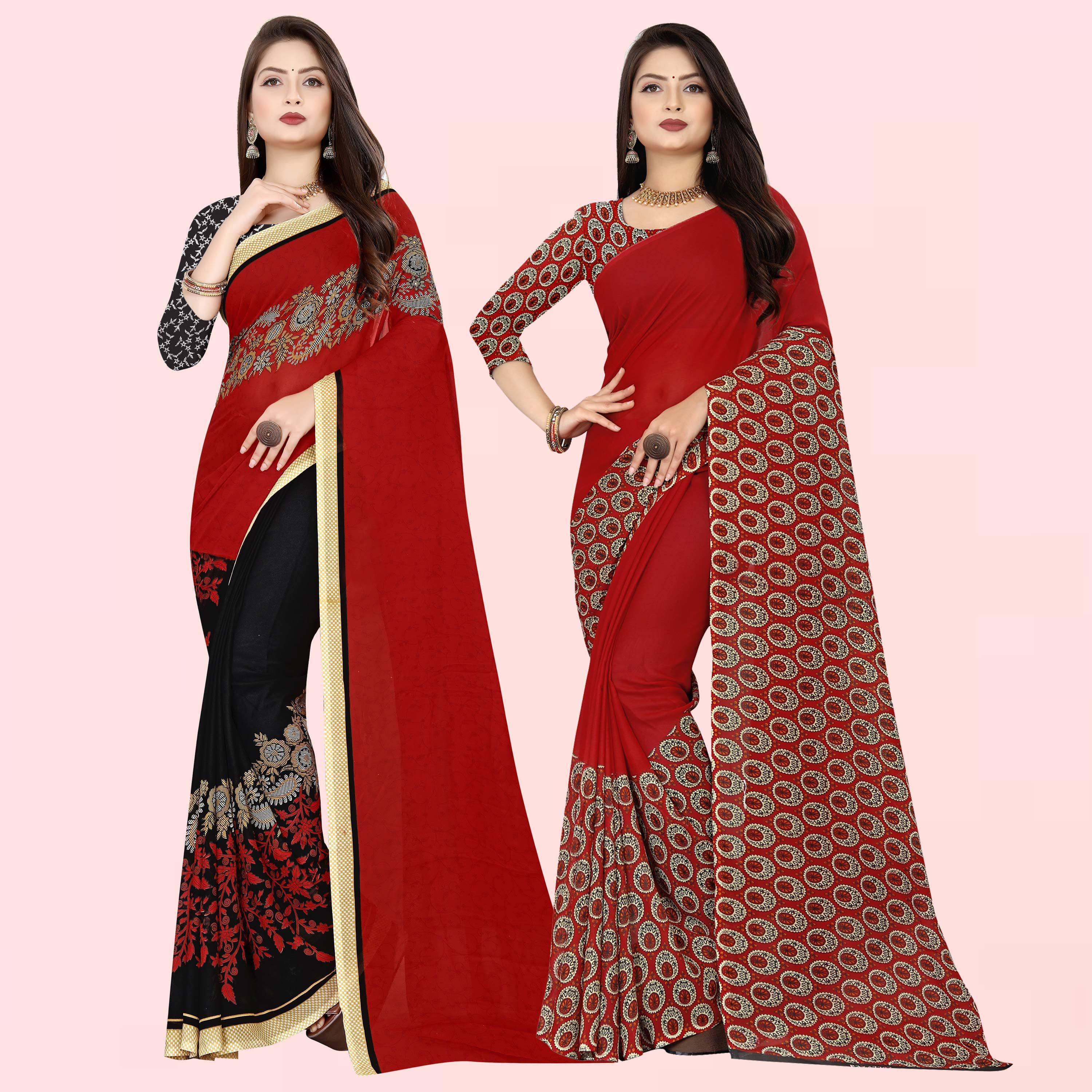 ANAND SAREES Georgette Printed Regular Saree With Unstitched Blouse Piece ( Red ) ANAND SAREES Georgette Printed Regular Saree With Unstitched Blouse Piece ( Red )