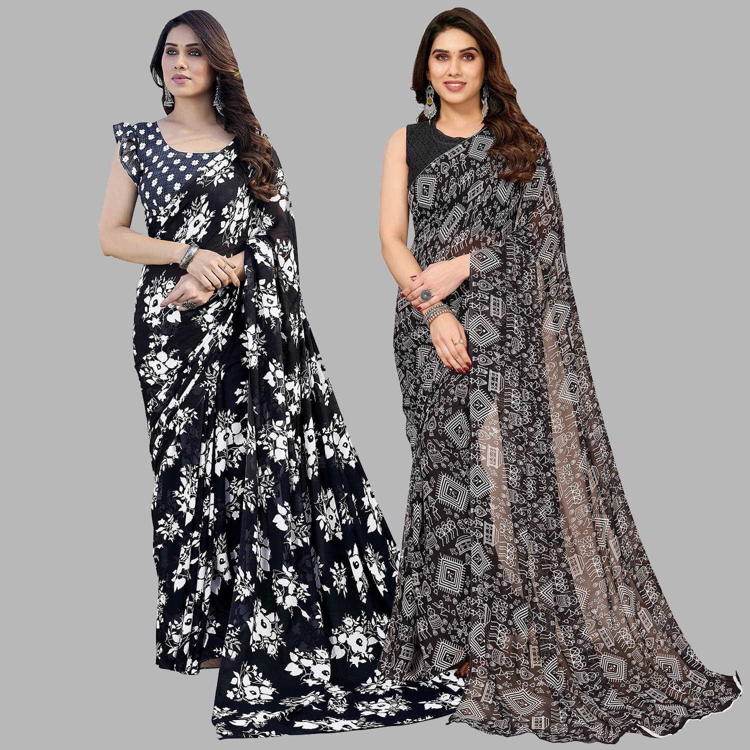     			ANAND SAREES Georgette Printed Regular Saree With Unstitched Blouse Piece ( Black )