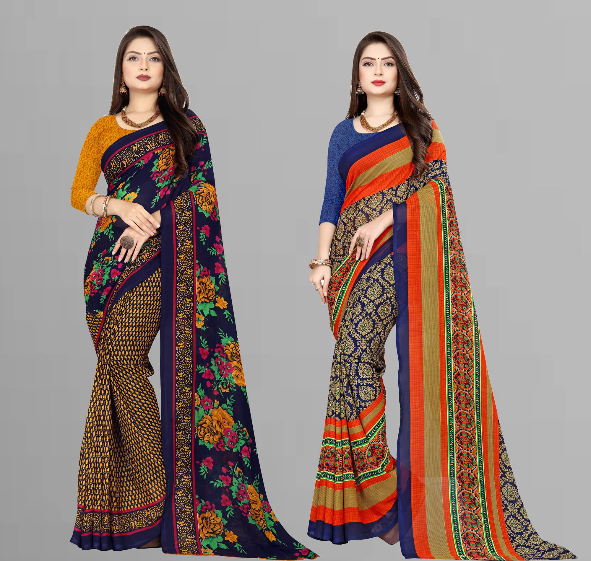     			ANAND SAREES Georgette Printed Regular Saree With Unstitched Blouse Piece ( Blue )