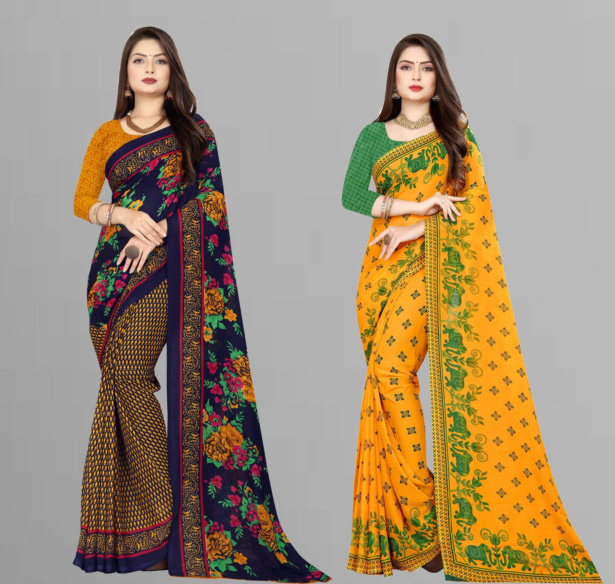 ANAND SAREES Georgette Printed Regular Saree With Unstitched Blouse Piece ( Multicolor ) ANAND SAREES Georgette Printed Regular Saree With Unstitched Blouse Piece ( Multicolor )