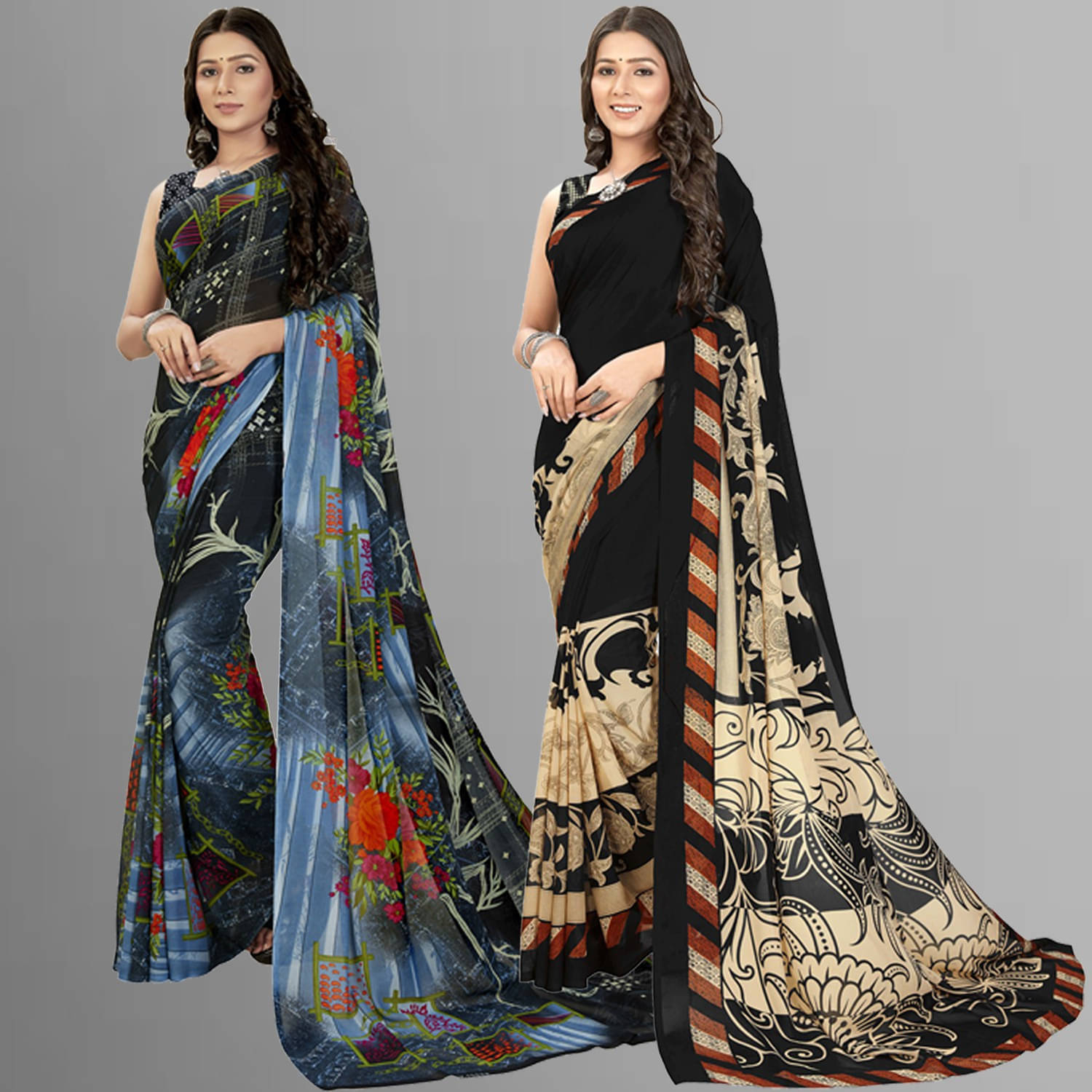 ANAND SAREES Georgette Printed Regular Saree With Unstitched Blouse Piece ( Multicolor ) ANAND SAREES Georgette Printed Regular Saree With Unstitched Blouse Piece ( Multicolor )