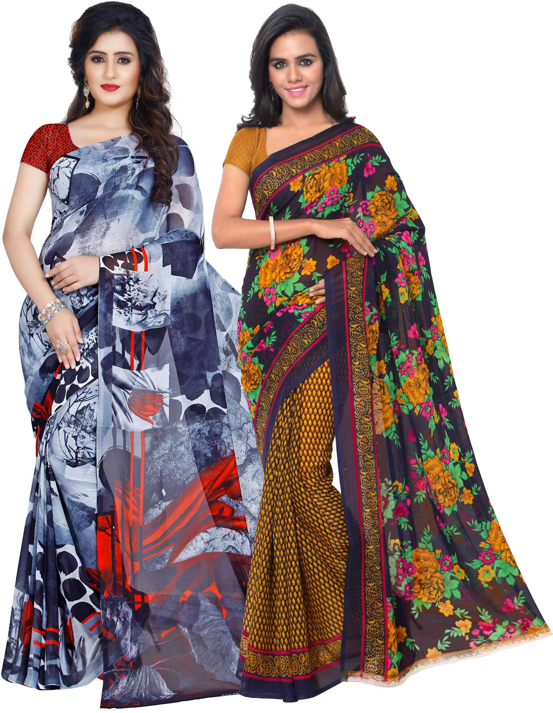 ANAND SAREES Georgette Printed Regular Saree With Unstitched Blouse Piece ( Blue ) ANAND SAREES Georgette Printed Regular Saree With Unstitched Blouse Piece ( Blue )