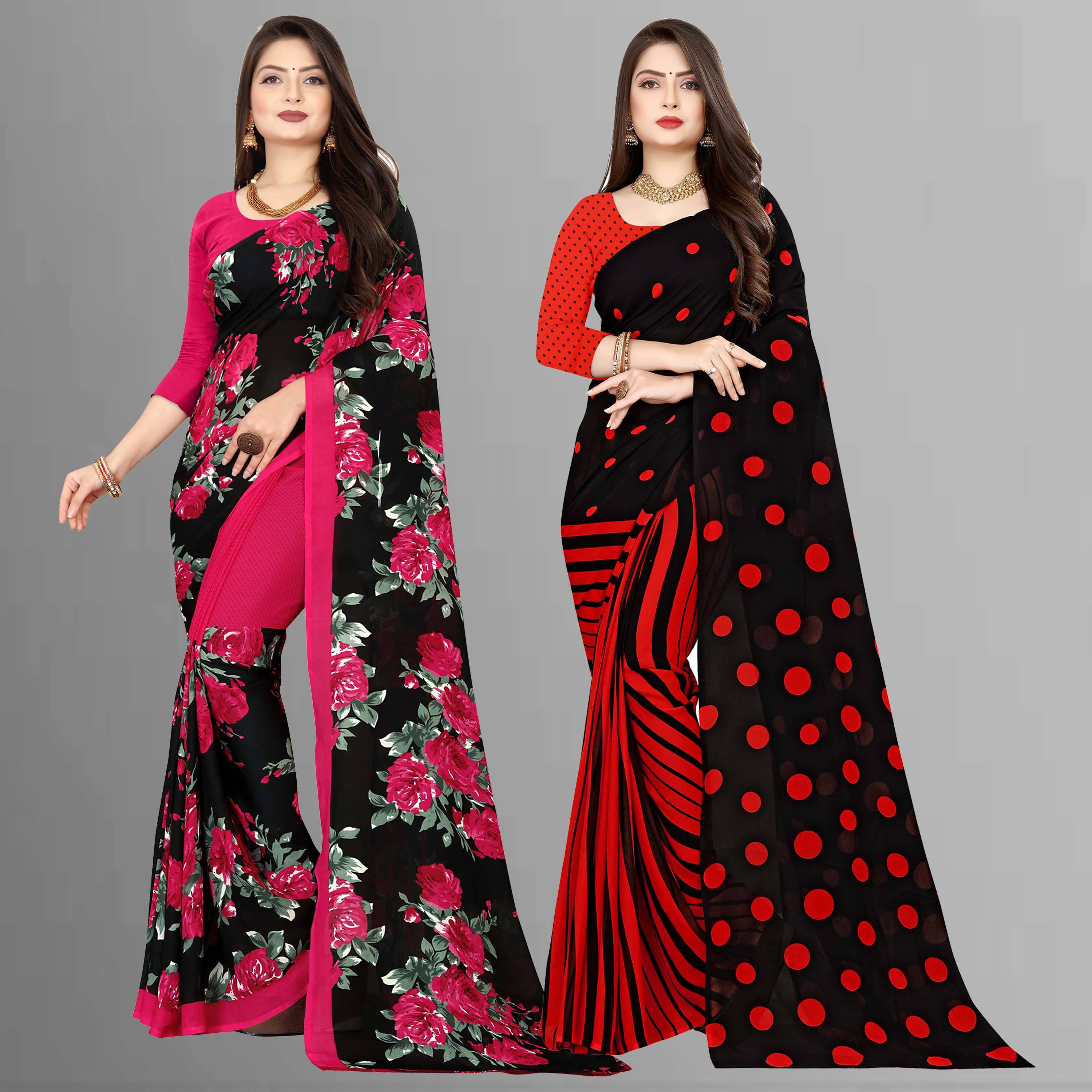    			ANAND SAREES Georgette Printed Regular Saree With Unstitched Blouse Piece ( Black )