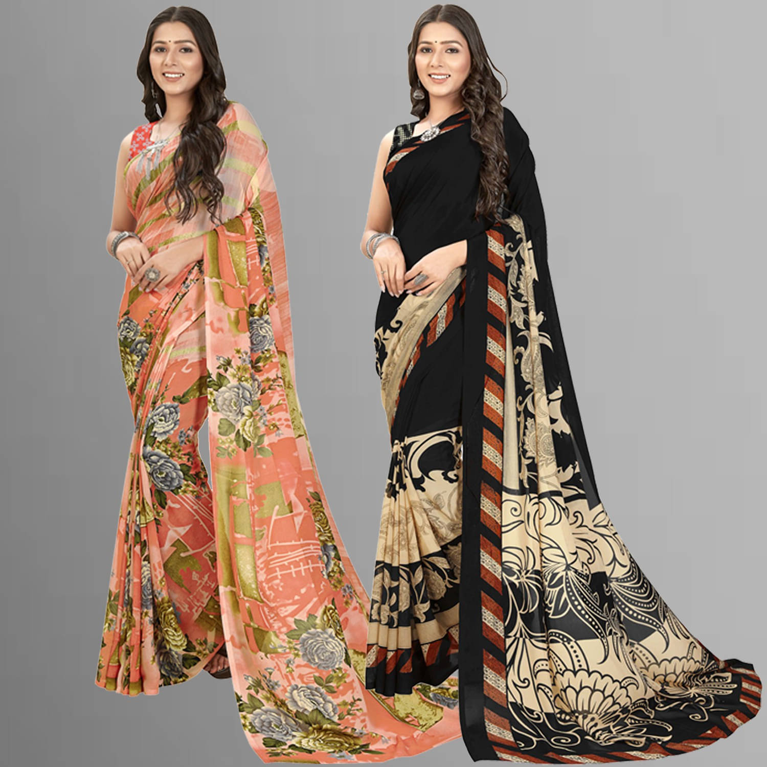     			ANAND SAREES Georgette Printed Regular Saree With Unstitched Blouse Piece ( Multicolor )