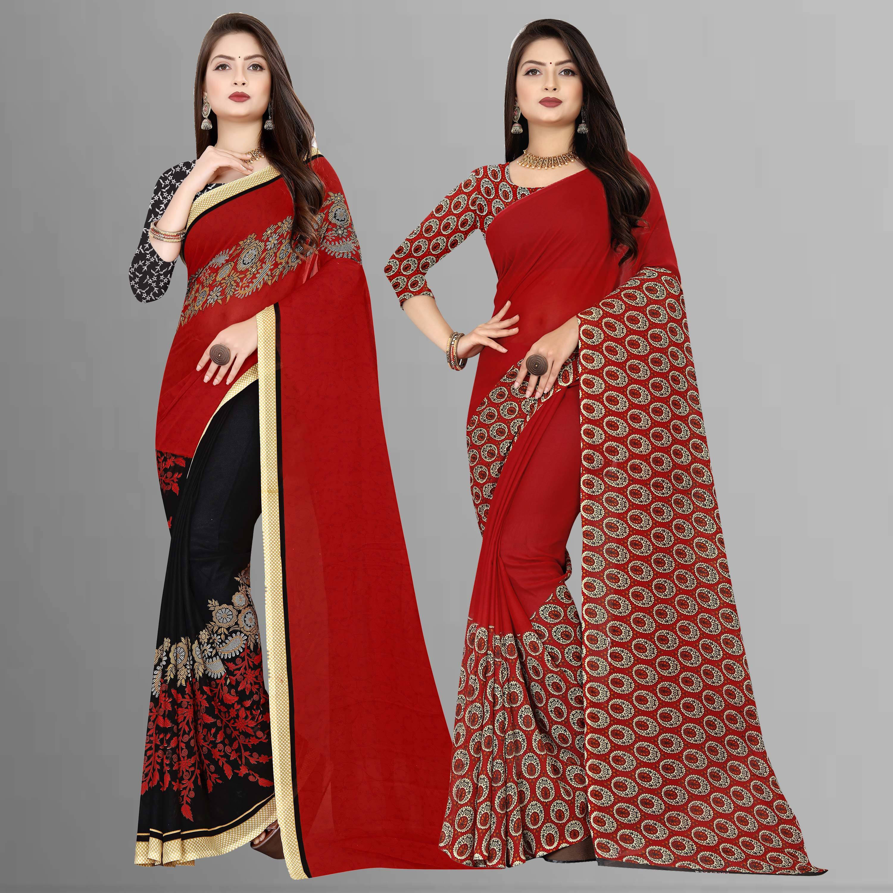 ANAND SAREES Georgette Printed Regular Saree With Unstitched Blouse Piece ( Red ) ANAND SAREES Georgette Printed Regular Saree With Unstitched Blouse Piece ( Red )