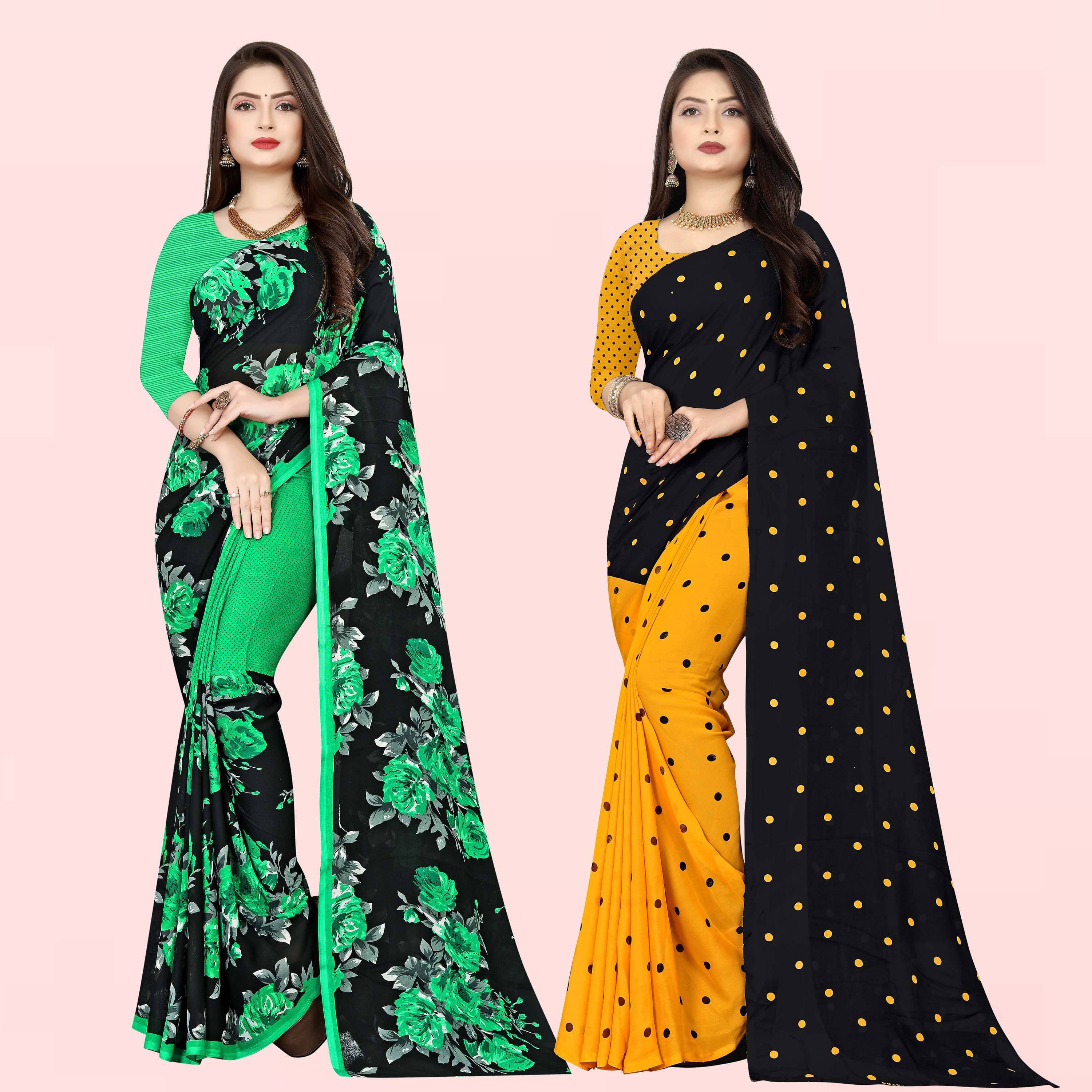 ANAND SAREES Georgette Printed Regular Saree With Unstitched Blouse Piece ( Yellow ) ANAND SAREES Georgette Printed Regular Saree With Unstitched Blouse Piece ( Yellow )