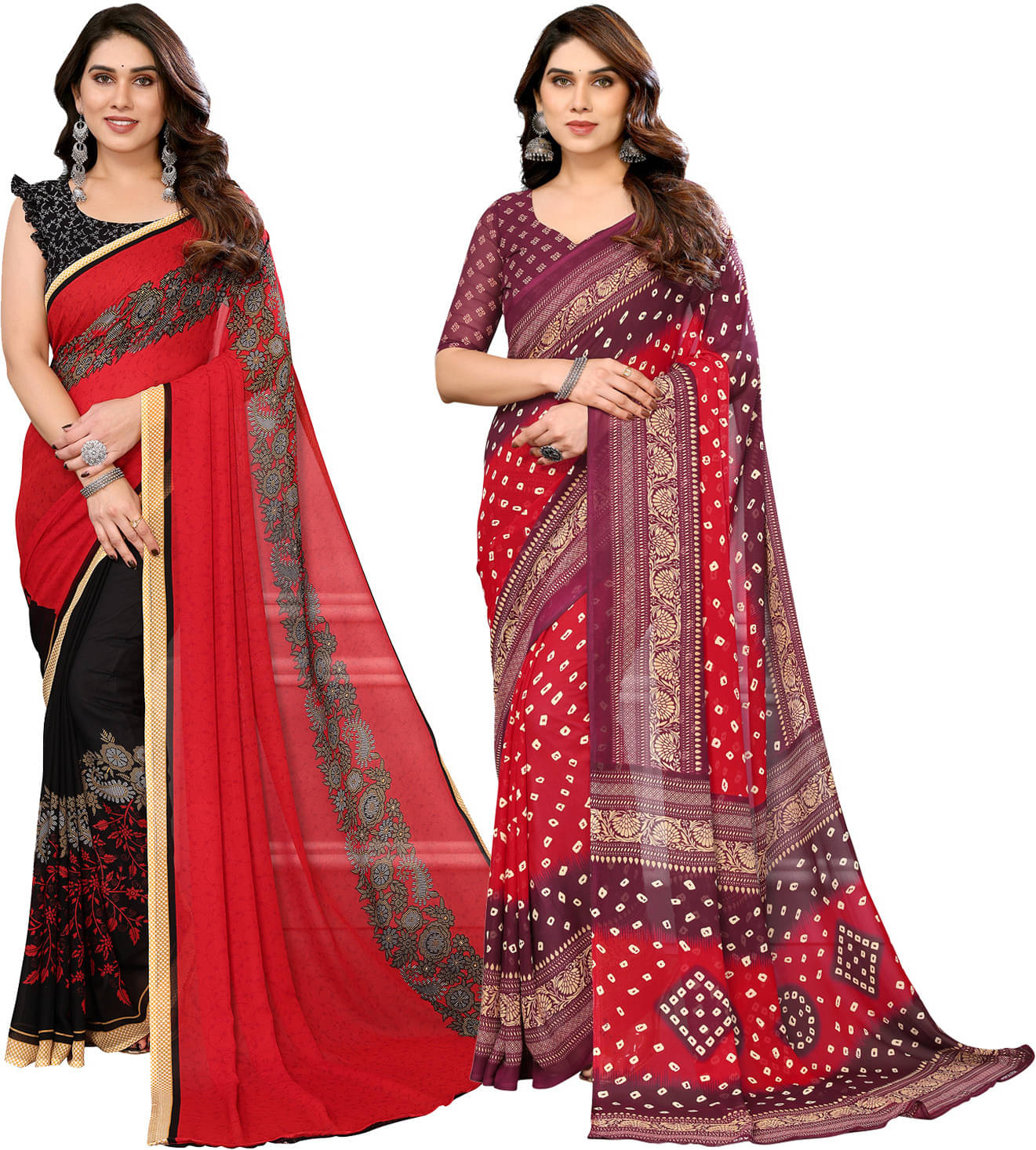 ANAND SAREES Georgette Printed Regular Saree With Unstitched Blouse Piece ( Maroon ) ANAND SAREES Georgette Printed Regular Saree With Unstitched Blouse Piece ( Maroon )