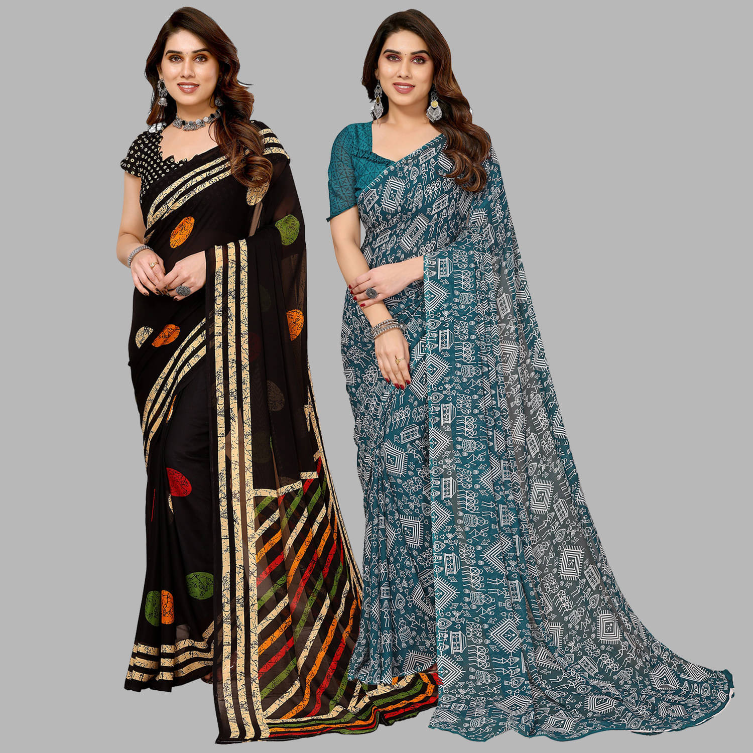     			ANAND SAREES Georgette Printed Regular Saree With Unstitched Blouse Piece ( Multicolor )