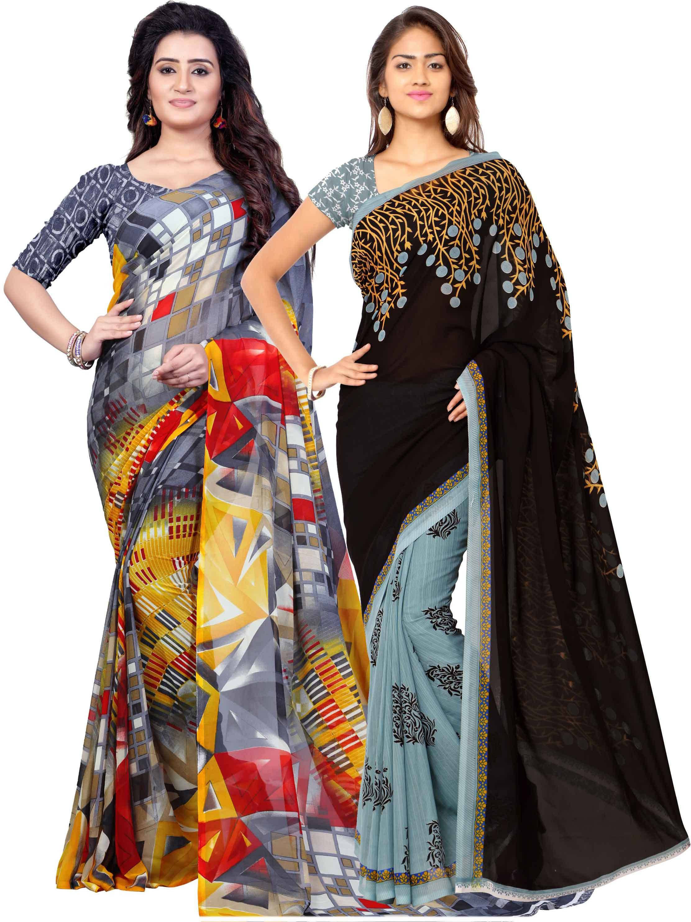 ANAND SAREES Georgette Printed Regular Saree With Unstitched Blouse Piece ( Grey ) ANAND SAREES Georgette Printed Regular Saree With Unstitched Blouse Piece ( Grey )