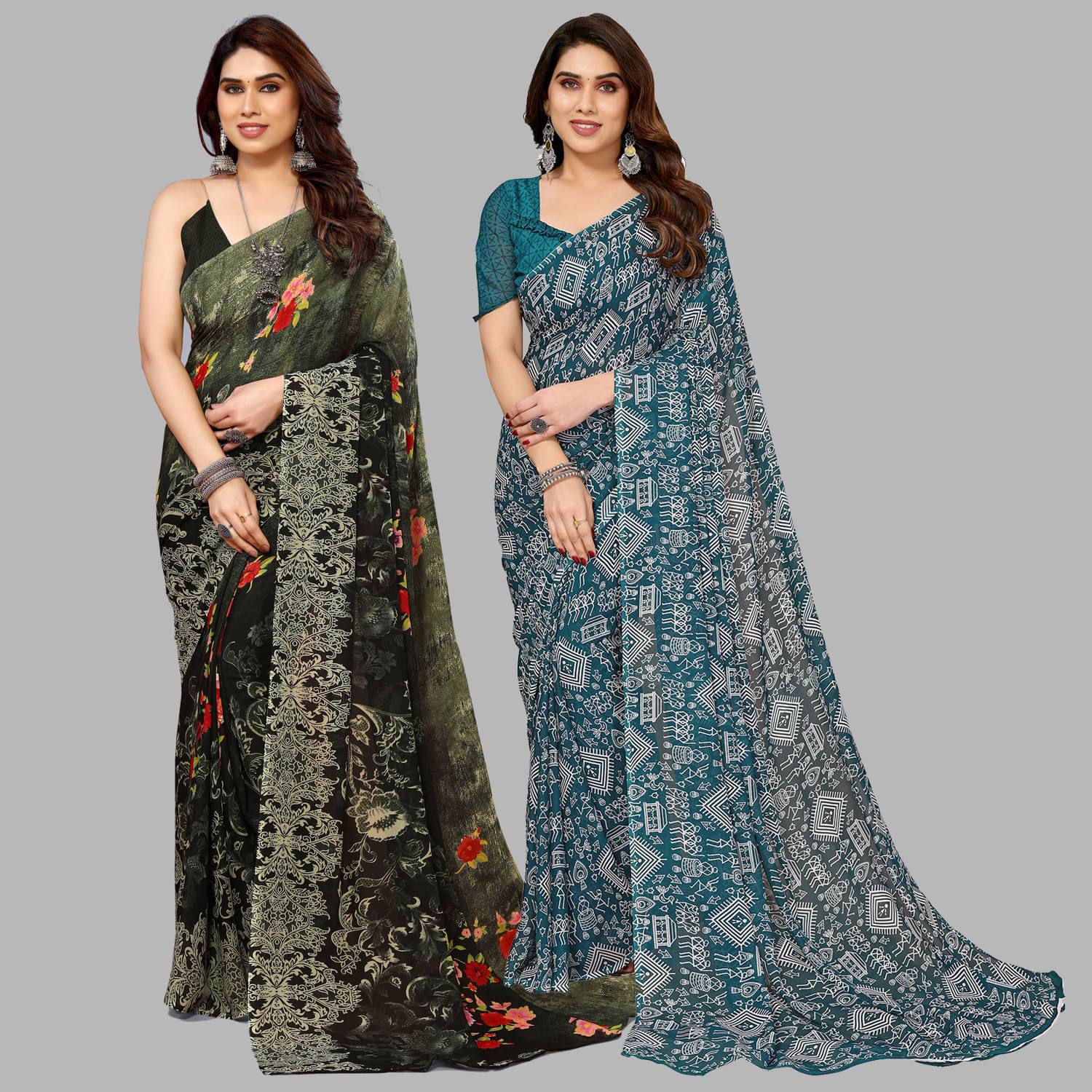 ANAND SAREES Georgette Printed Regular Saree With Unstitched Blouse Piece ( Green ) ANAND SAREES Georgette Printed Regular Saree With Unstitched Blouse Piece ( Green )