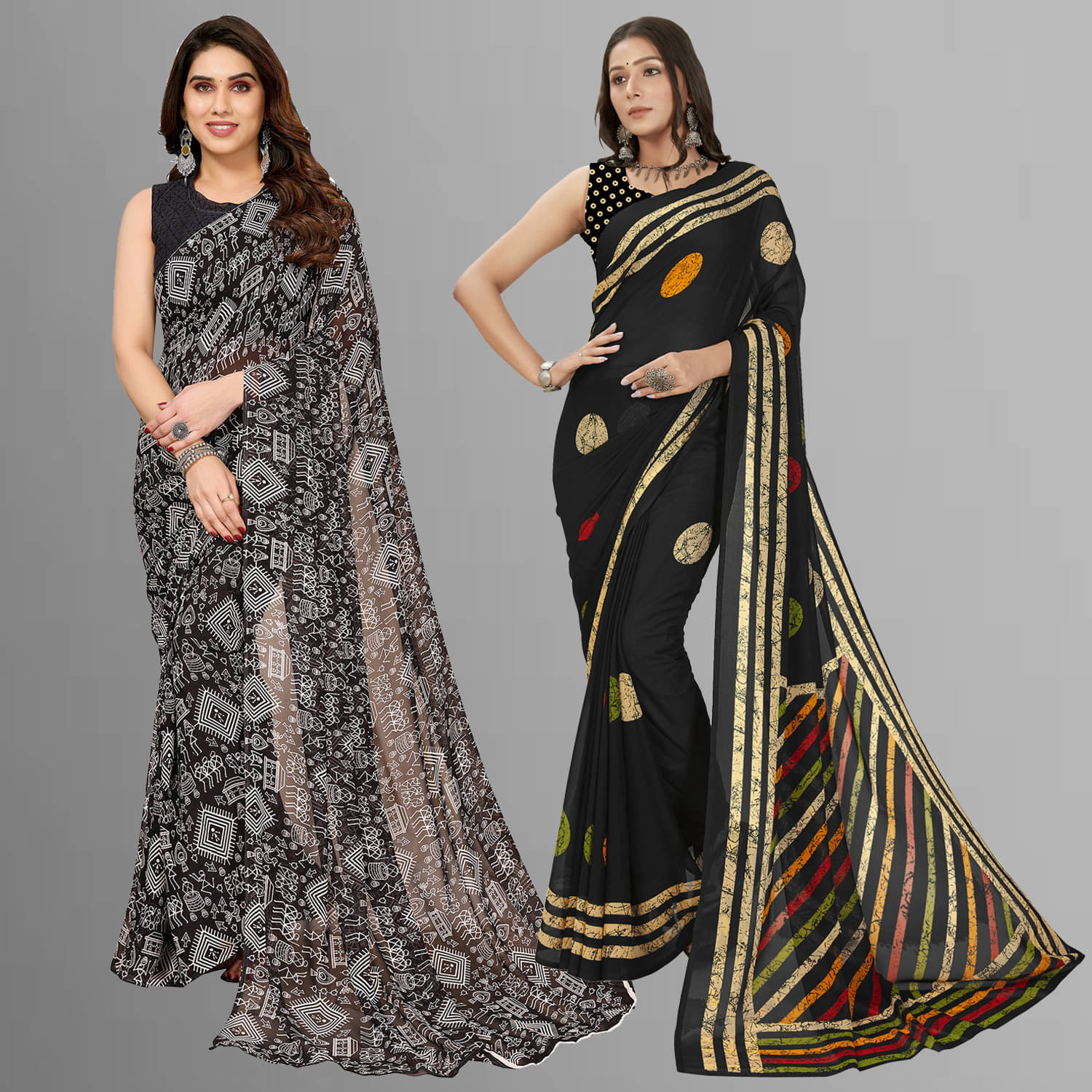     			ANAND SAREES Georgette Printed Regular Saree With Unstitched Blouse Piece ( Black )