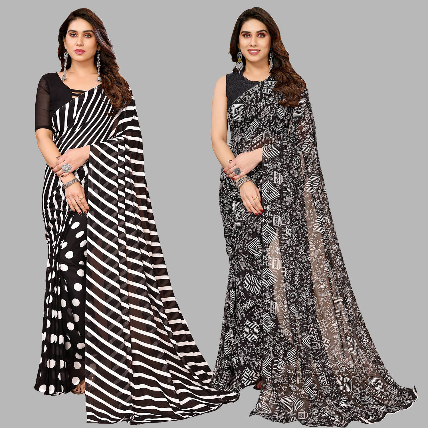 ANAND SAREES Georgette Printed Regular Saree With Unstitched Blouse Piece ( Black ) ANAND SAREES Georgette Printed Regular Saree With Unstitched Blouse Piece ( Black )