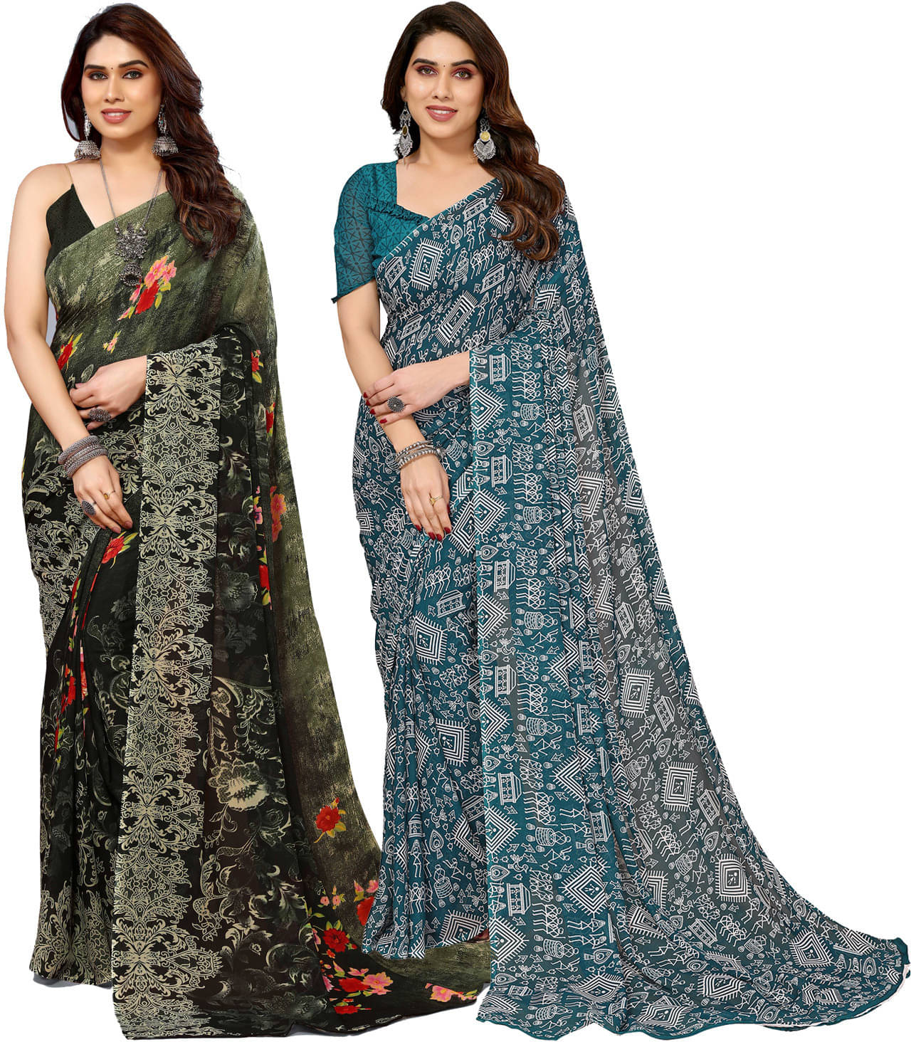     			ANAND SAREES Georgette Printed Regular Saree With Unstitched Blouse Piece ( Green )
