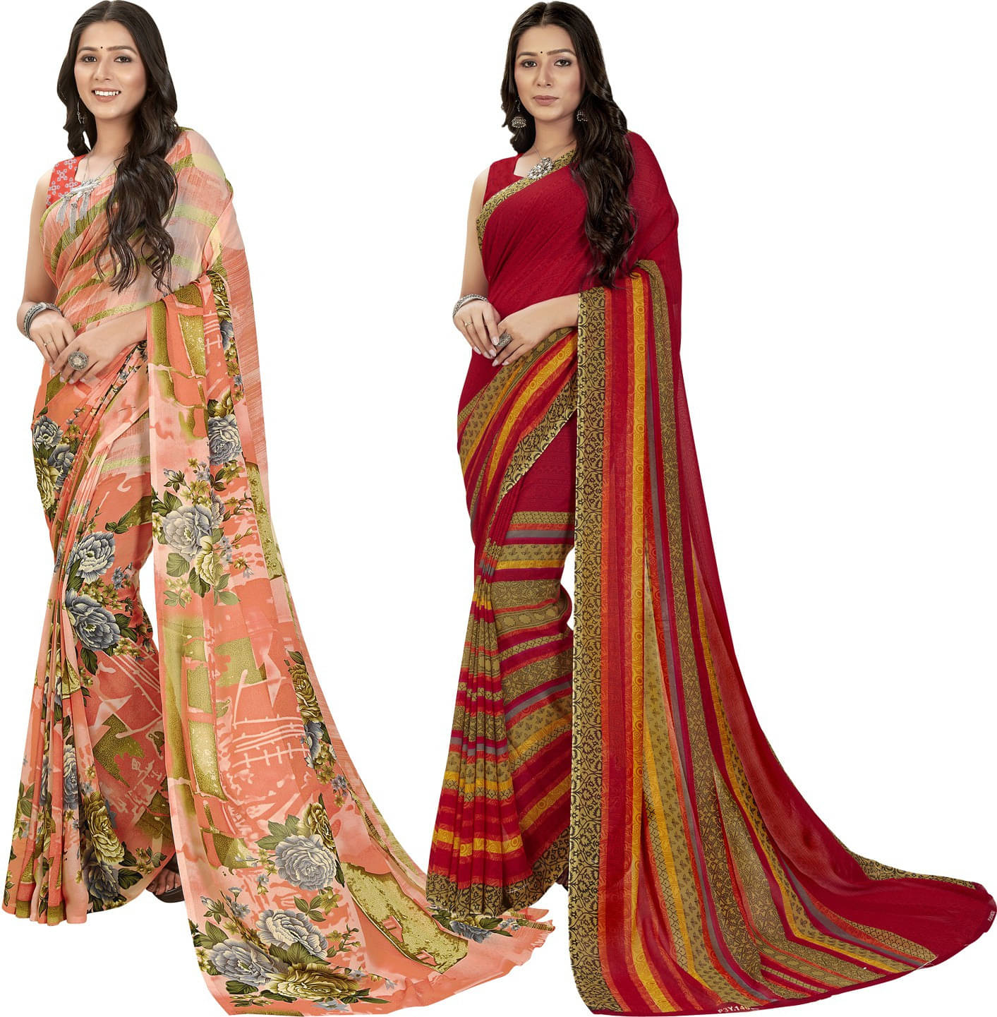 ANAND SAREES Georgette Printed Regular Saree With Unstitched Blouse Piece ( Red ) ANAND SAREES Georgette Printed Regular Saree With Unstitched Blouse Piece ( Red )
