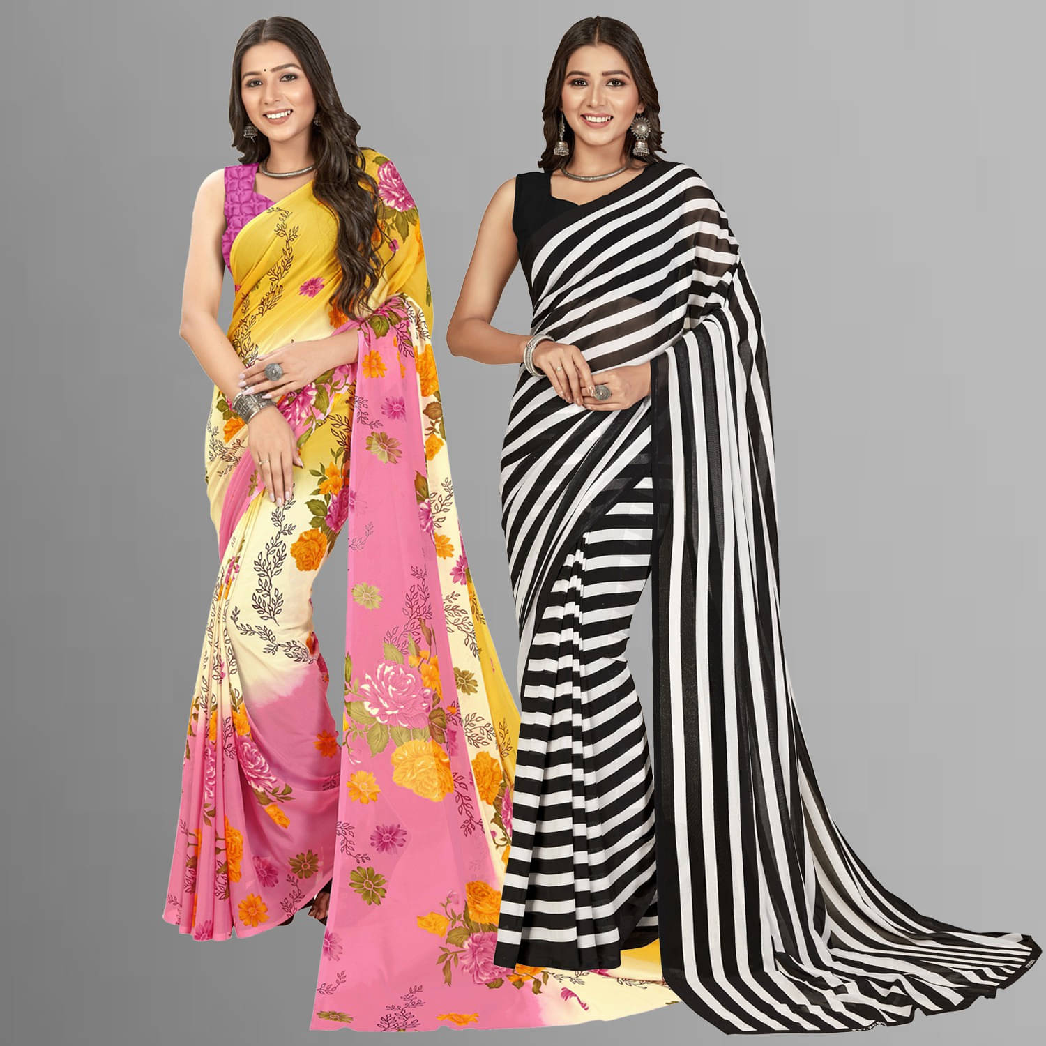 ANAND SAREES Georgette Printed Regular Saree With Unstitched Blouse Piece ( Pink ) ANAND SAREES Georgette Printed Regular Saree With Unstitched Blouse Piece ( Pink )
