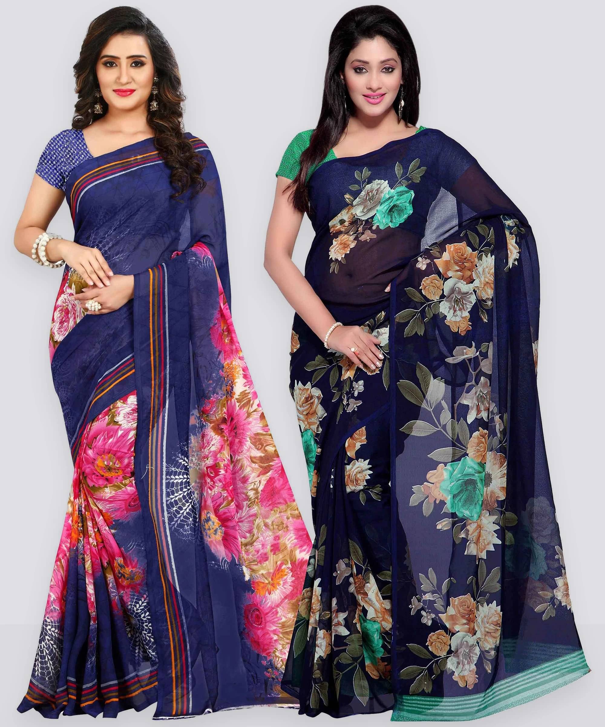 ANAND SAREES Georgette Printed Regular Saree With Unstitched Blouse Piece ( Blue ) ANAND SAREES Georgette Printed Regular Saree With Unstitched Blouse Piece ( Blue )