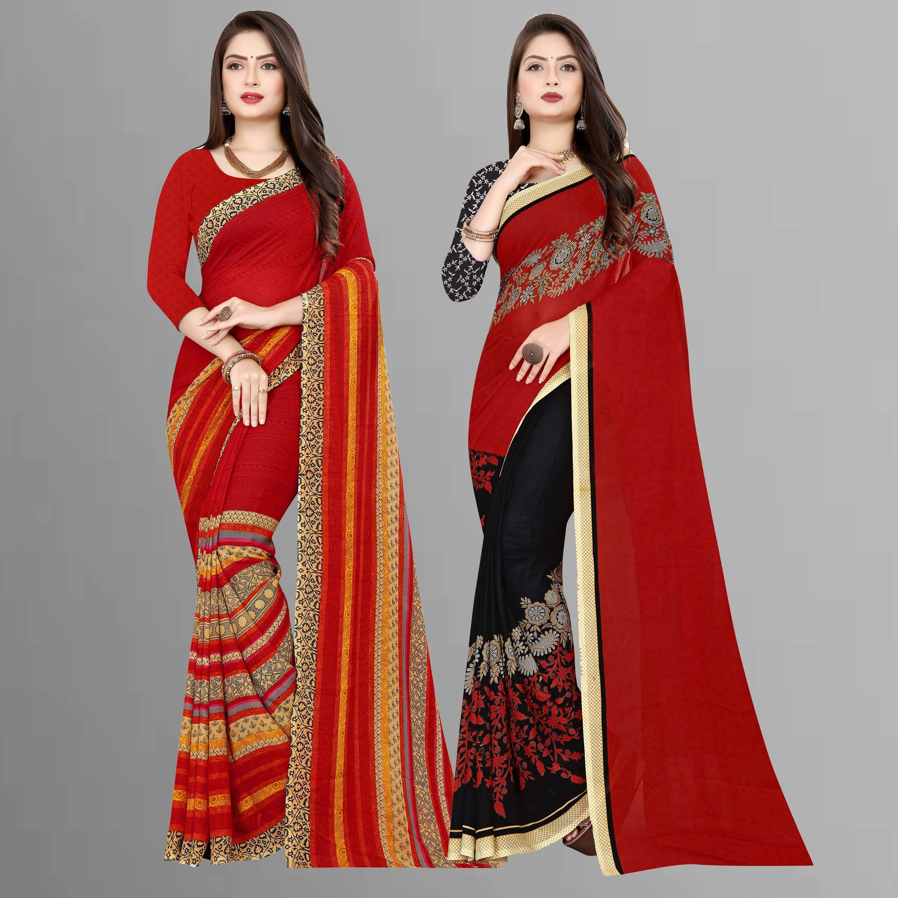 ANAND SAREES Georgette Printed Regular Saree With Unstitched Blouse Piece ( Red ) ANAND SAREES Georgette Printed Regular Saree With Unstitched Blouse Piece ( Red )