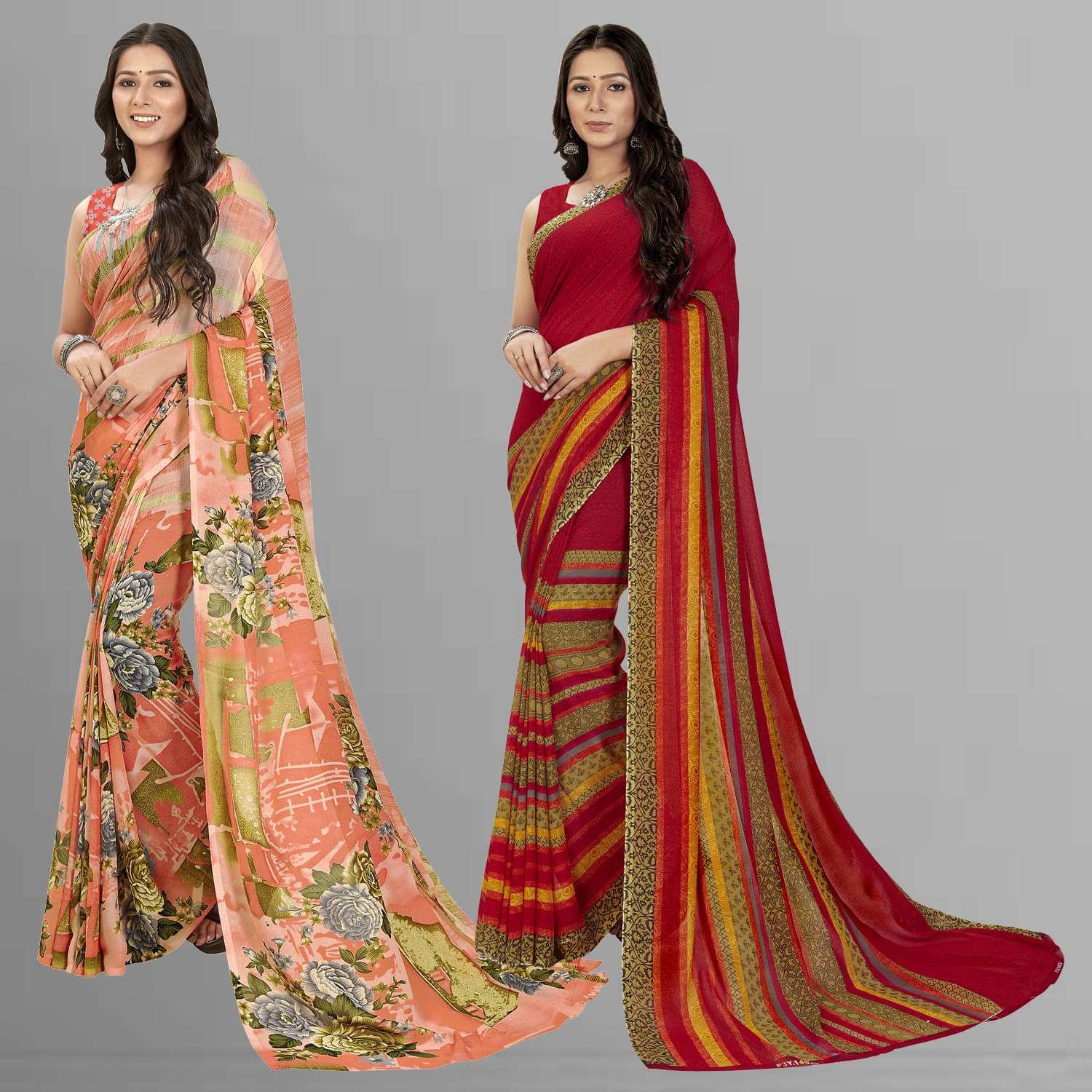     			ANAND SAREES Georgette Printed Regular Saree With Unstitched Blouse Piece ( Red )