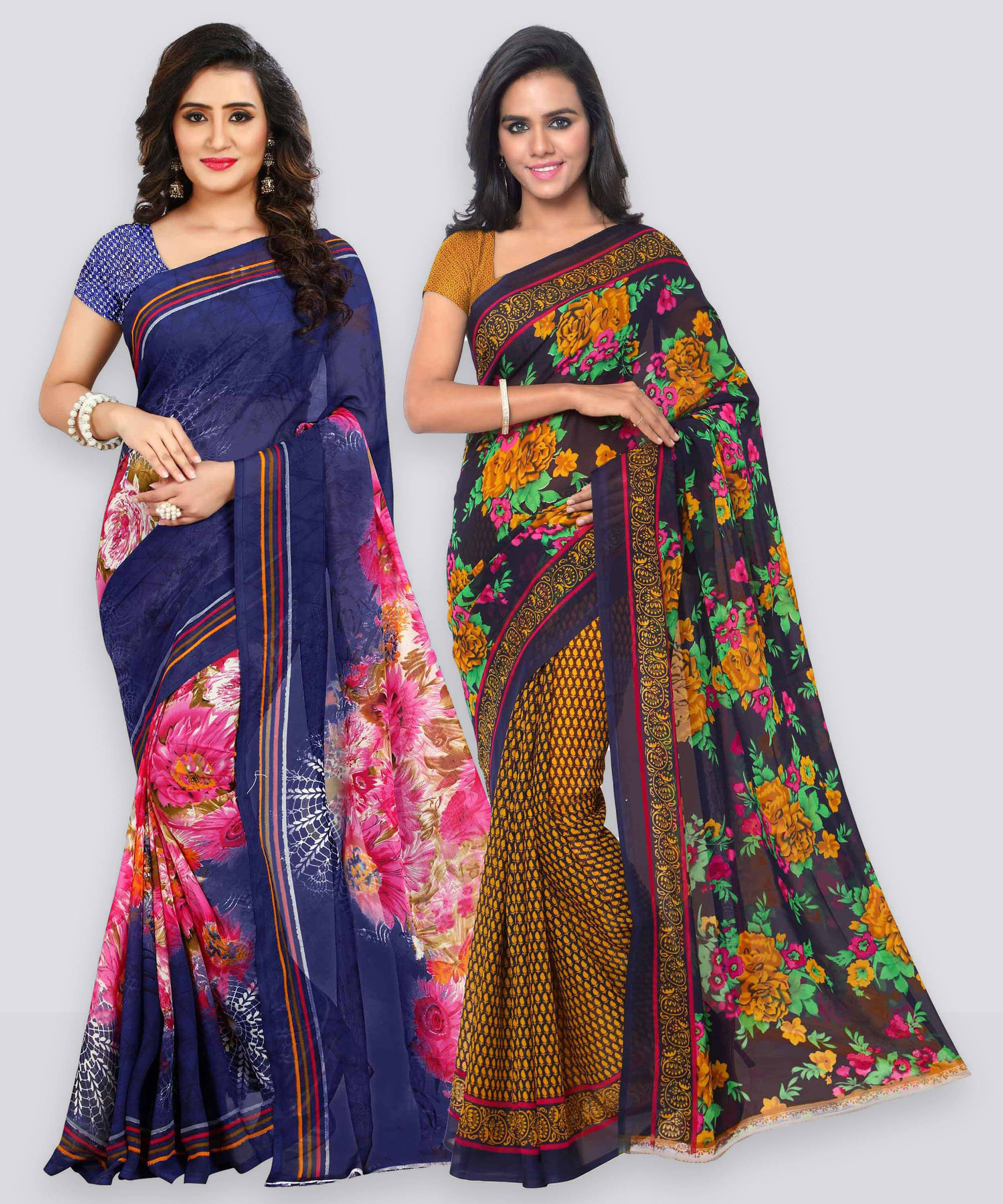 ANAND SAREES Georgette Printed Regular Saree With Unstitched Blouse Piece ( Navy Blue ) ANAND SAREES Georgette Printed Regular Saree With Unstitched Blouse Piece ( Navy Blue )