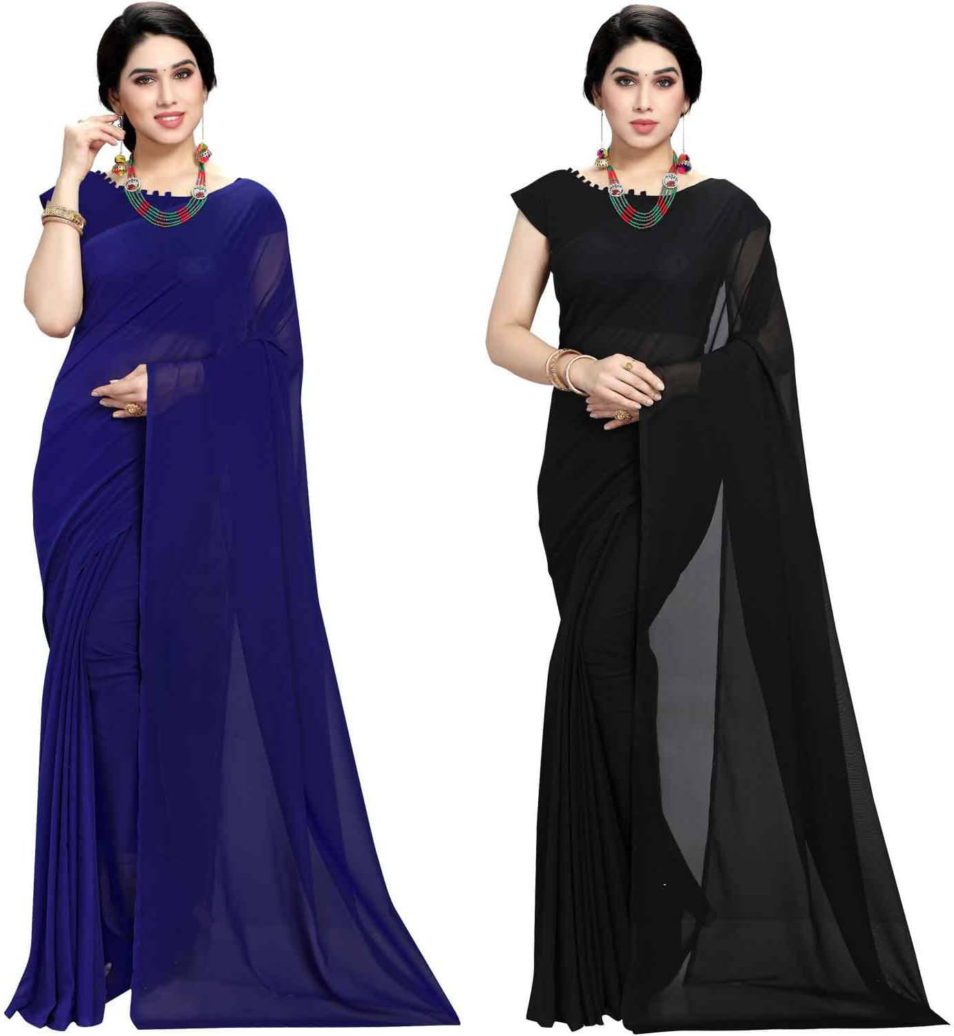     			ANAND SAREES Georgette Solid Regular Saree With Unstitched Blouse Piece ( Multicolor )