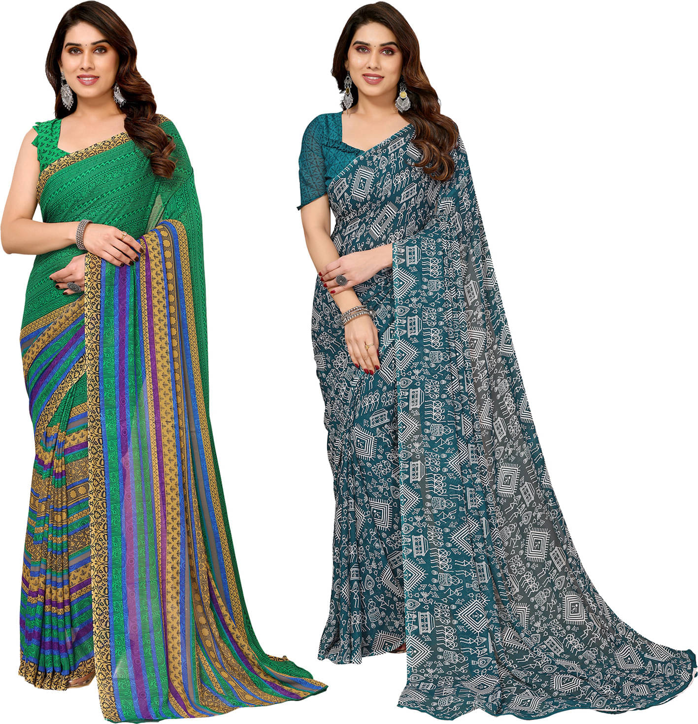 ANAND SAREES Georgette Striped Regular Saree With Unstitched Blouse Piece ( Multicolor ) ANAND SAREES Georgette Striped Regular Saree With Unstitched Blouse Piece ( Multicolor )