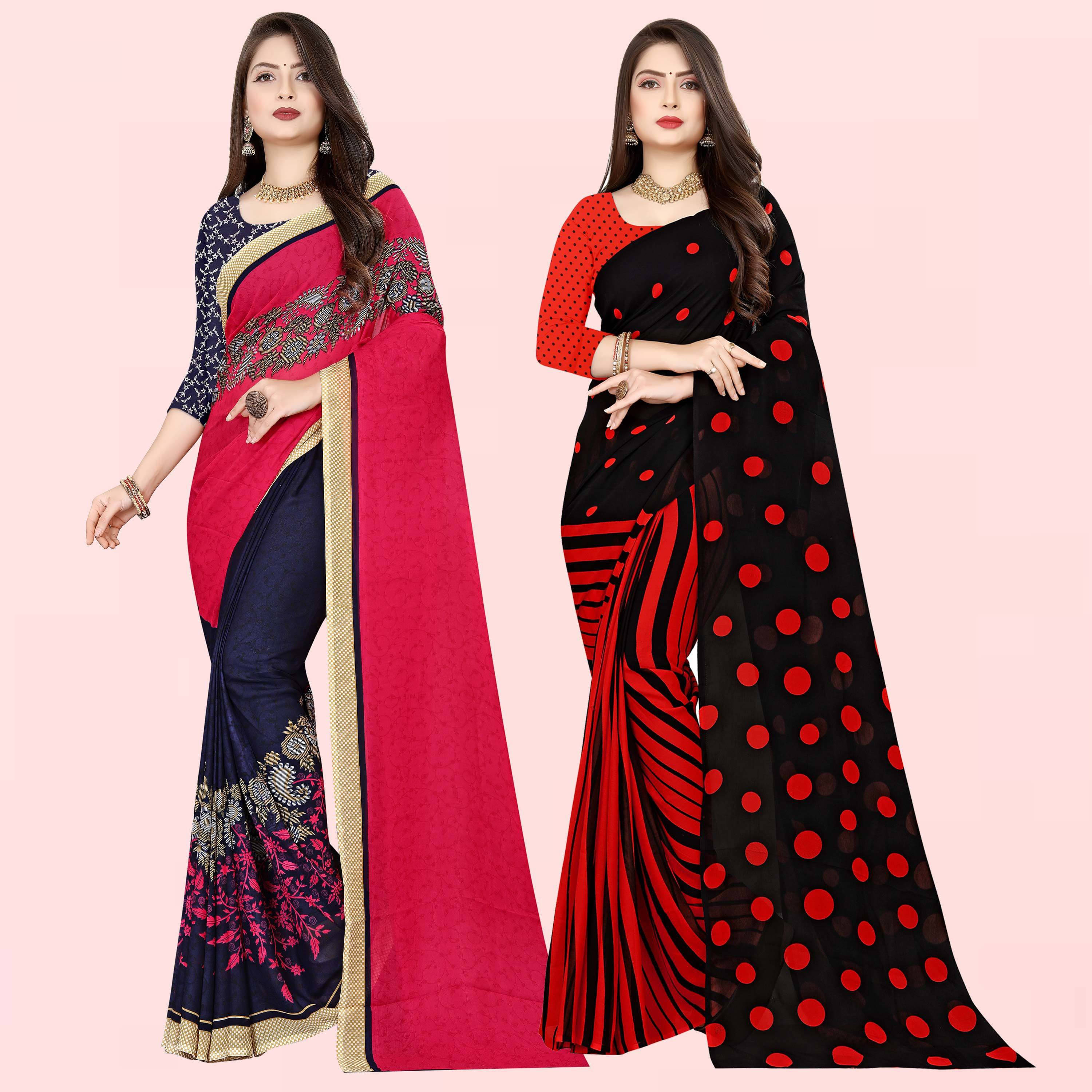 ANAND SAREES Georgette Striped Regular Saree With Unstitched Blouse Piece ( Multicolor ) ANAND SAREES Georgette Striped Regular Saree With Unstitched Blouse Piece ( Multicolor )
