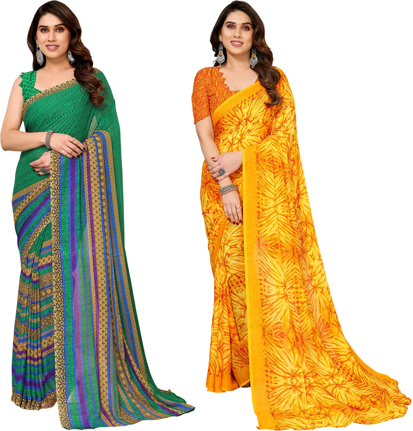 ANAND SAREES Georgette Striped Regular Saree With Unstitched Blouse Piece ( Multicolor ) ANAND SAREES Georgette Striped Regular Saree With Unstitched Blouse Piece ( Multicolor )