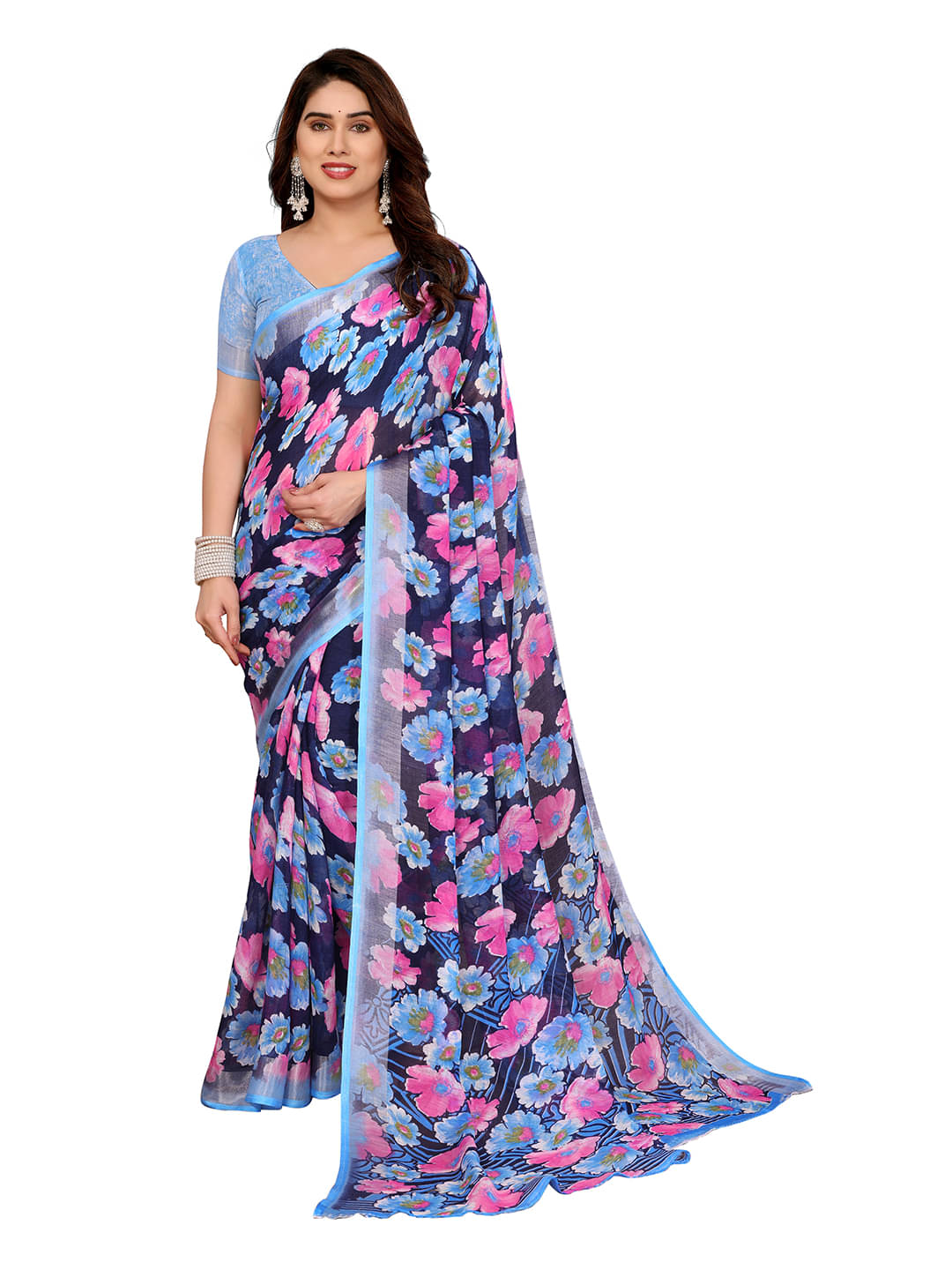 ANAND SAREES Linen Printed Ilkal Saree With Unstitched Blouse Piece ( Blue ) ANAND SAREES Linen Printed Ilkal Saree With Unstitched Blouse Piece ( Blue )