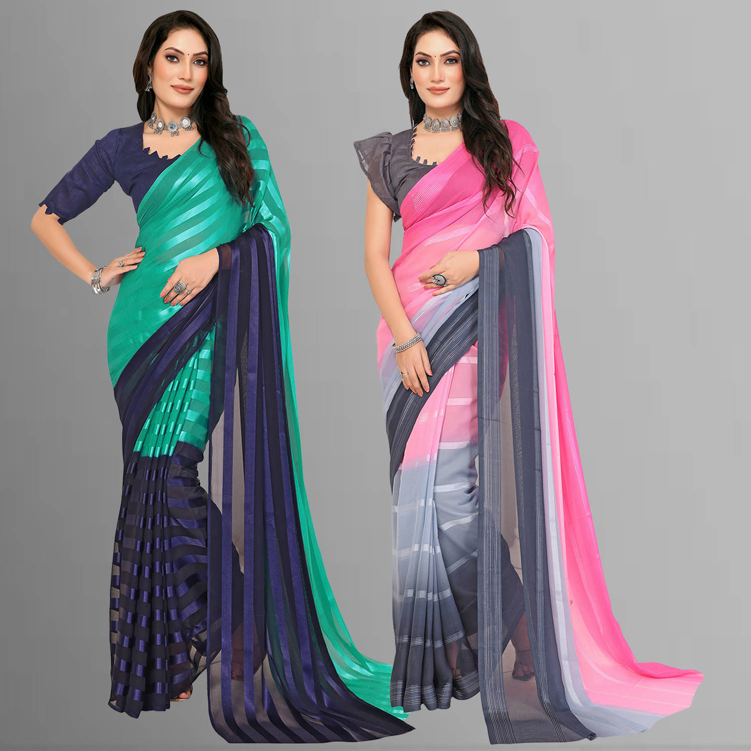 ANAND SAREES Satin Striped Regular Saree With Unstitched Blouse Piece ( Multicolor ) ANAND SAREES Satin Striped Regular Saree With Unstitched Blouse Piece ( Multicolor )