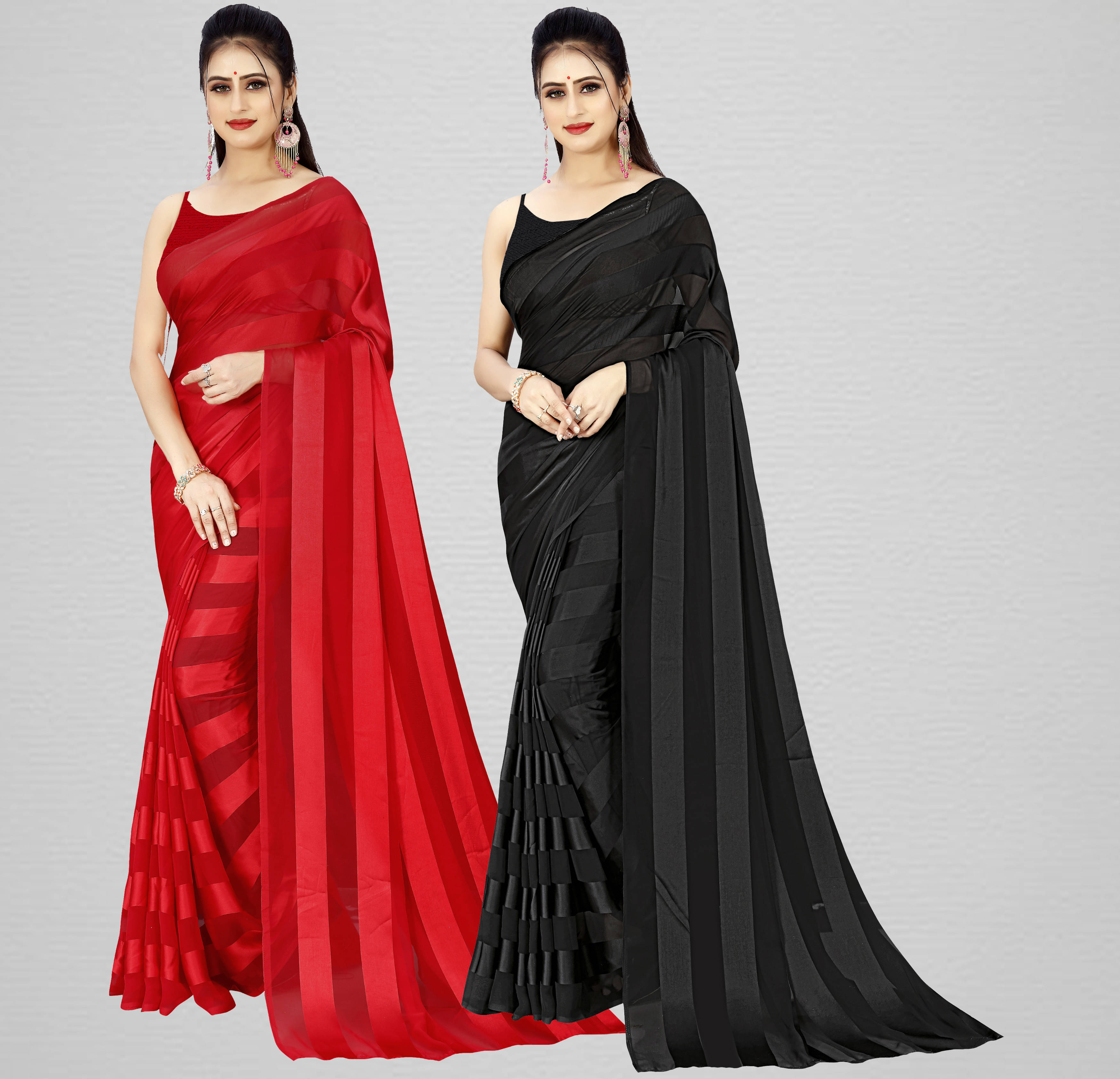     			ANAND SAREES Satin Striped Regular Saree Without Blouse Piece ( Multicolor )