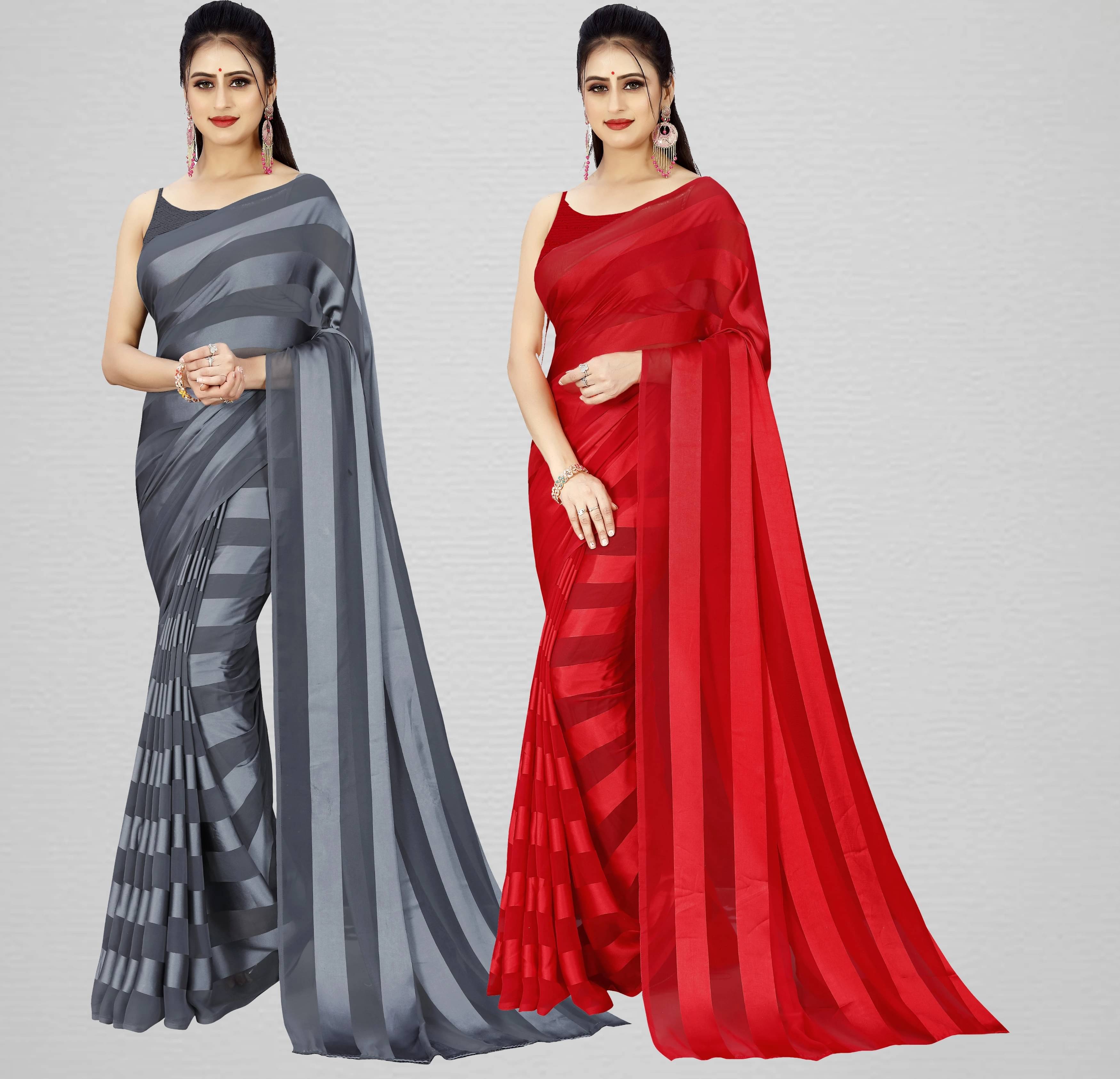     			ANAND SAREES Satin Striped Regular Saree Without Blouse Piece ( Multicolor )