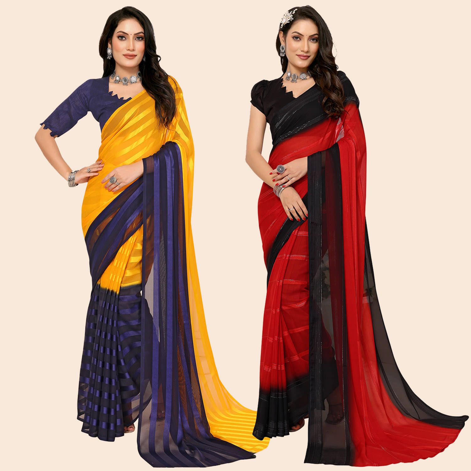     			ANAND SAREES Satin Striped Regular Saree With Unstitched Blouse Piece ( Multicolor )