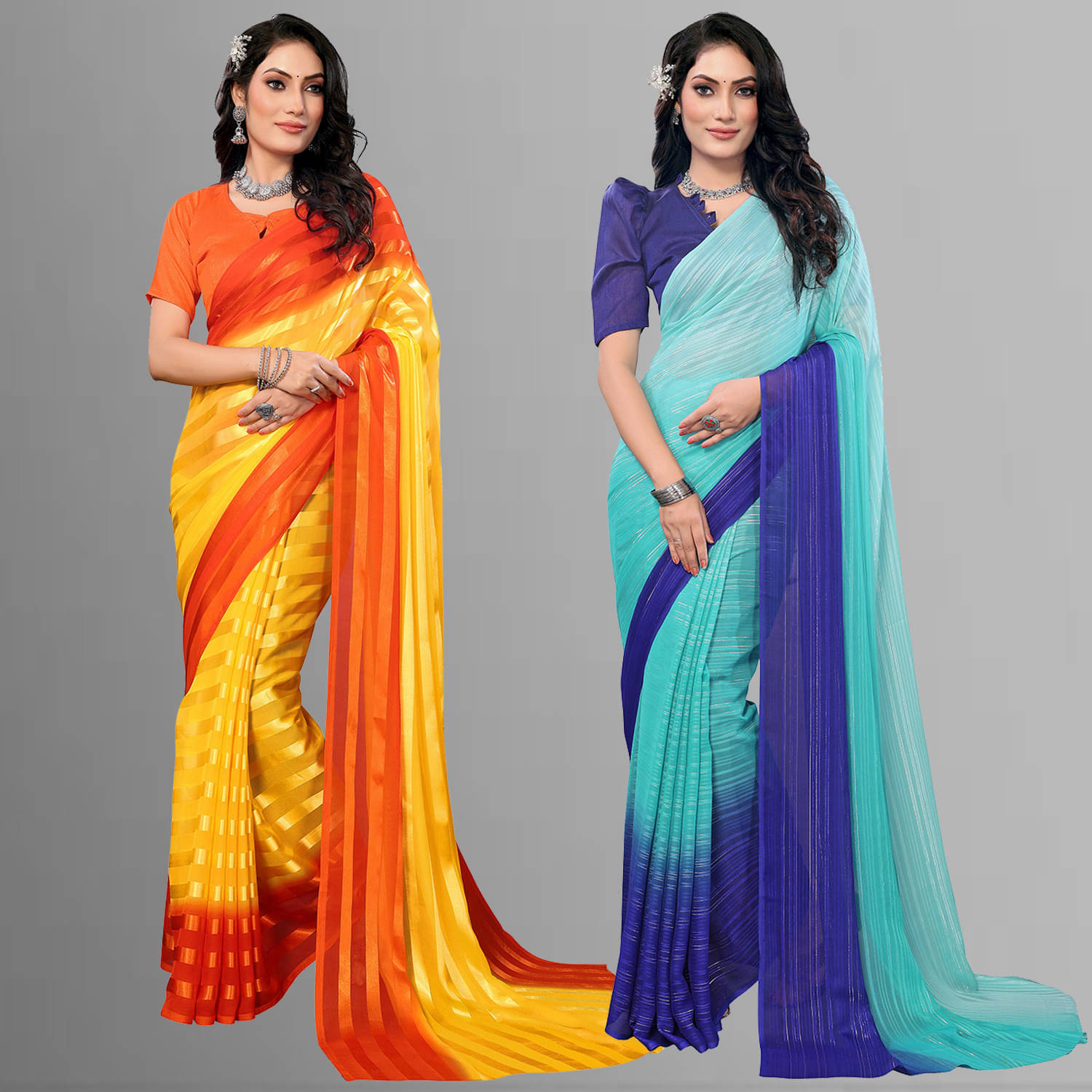 ANAND SAREES Satin Striped Regular Saree With Unstitched Blouse Piece ( Multicolor ) ANAND SAREES Satin Striped Regular Saree With Unstitched Blouse Piece ( Multicolor )