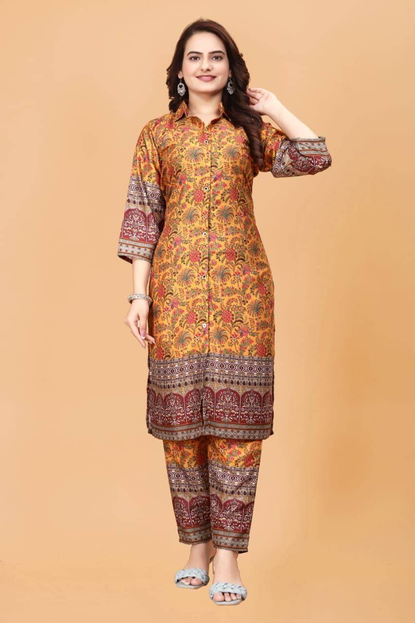     			BLACK DARK Women Printed Shirt With Palazzos Co-Ord Set ( Yellow )