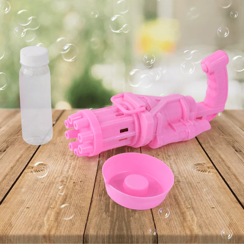     			Bubble Gun Toy – 8-Hole Gatling Style Pink Bubble Blower for Kids
