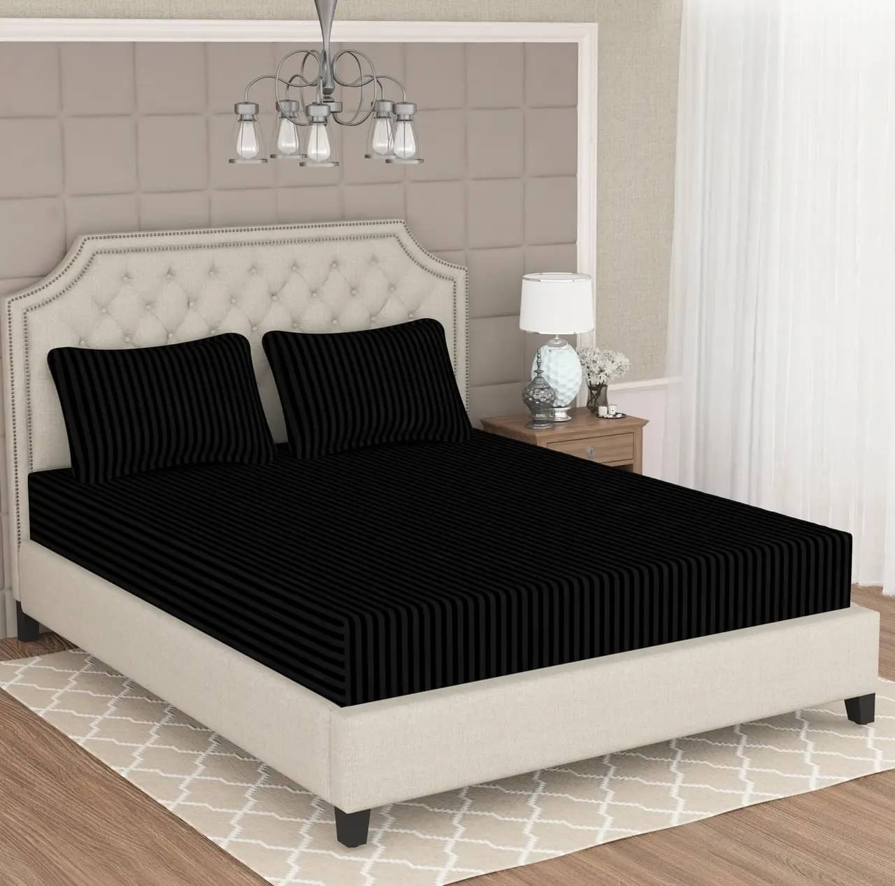     			DOMES FAB Satin 1 Double Bedsheet with 2 Pillow Covers ( Black )