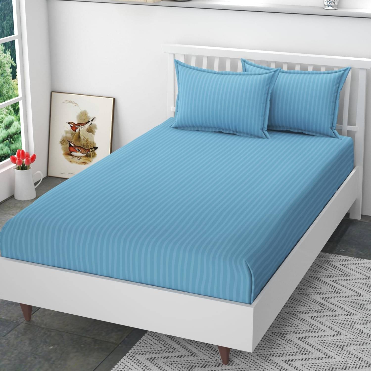     			DOMES FAB Satin 1 Double Bedsheet with 2 Pillow Covers ( Blue )