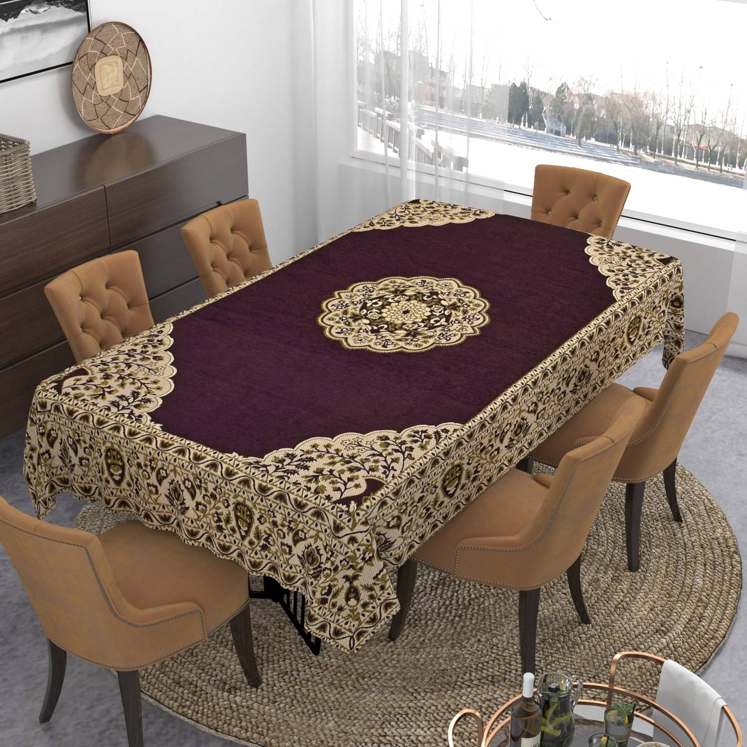 FURNISHING HUT Printed Chenille 6 Seater Rectangle Table Cover ( 228 x 137 ) cm Pack of 1 Purple FURNISHING HUT Printed Chenille 6 Seater Rectangle Table Cover ( 228 x 137 ) cm Pack of 1 Purple