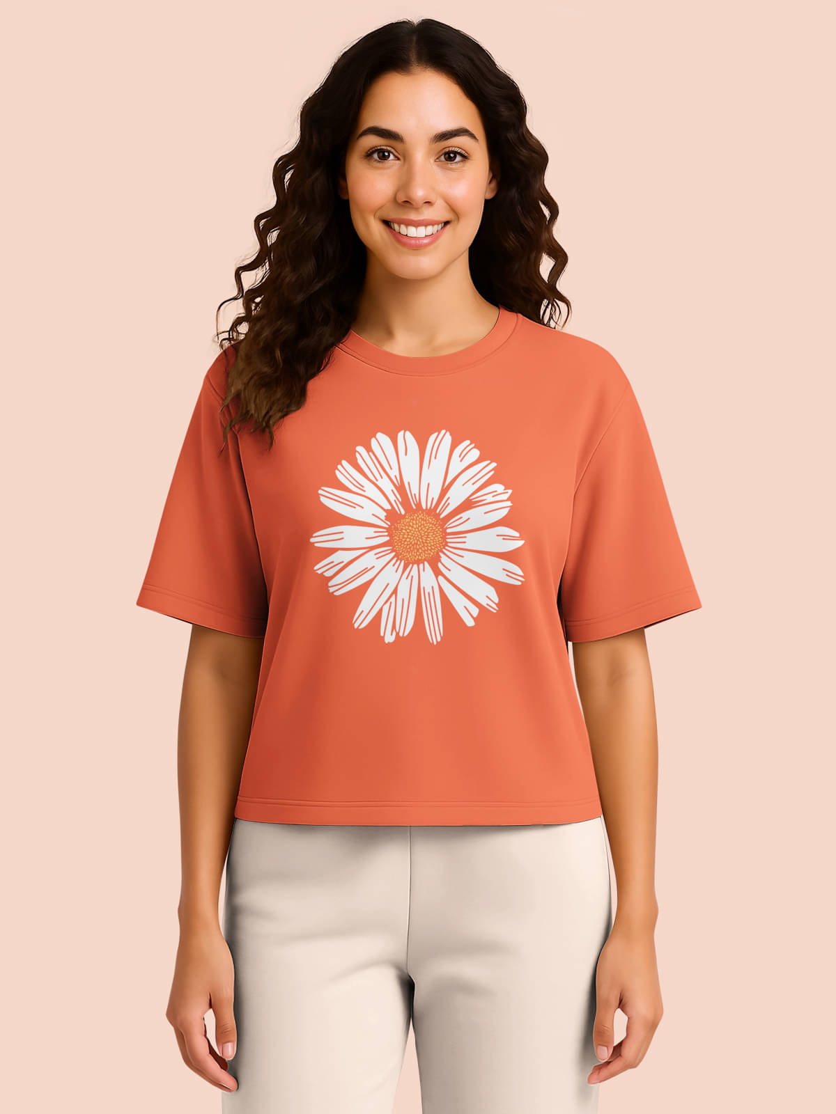     			HELLCAT Women Cotton Blend Printed Oversized Fit Round Neck T-Shirt ( Orange )