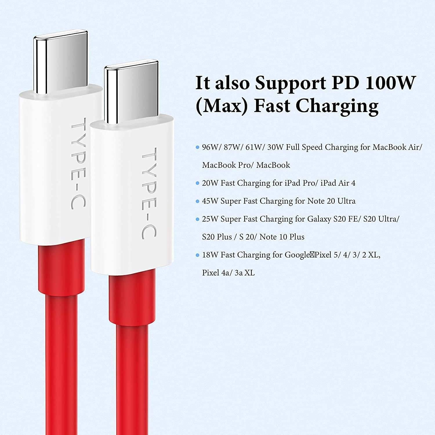     			"High-Speed 100W Type-C to Type-C Fast Charging Cable | Durable Braided USB-C Cord | Stylish Red Color | Fast Data Transfer | Compatible with Smartphones, Tablets, Laptops & More"