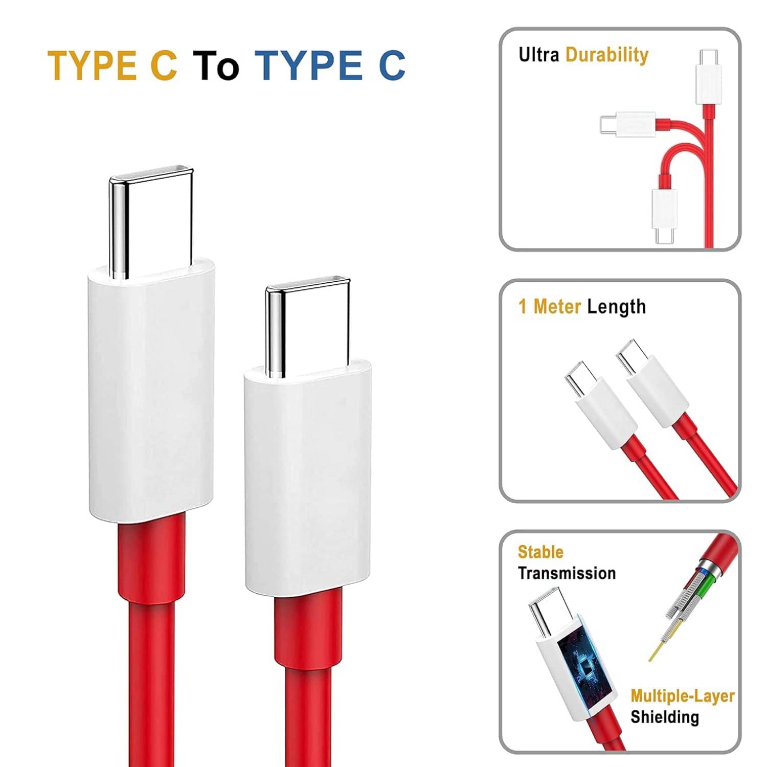     			"High-Speed 100W Type-C to Type-C Fast Charging Cable | Durable Braided USB-C Cord | Stylish Red Color | Fast Data Transfer | Compatible with Smartphones, Tablets, Laptops & More"