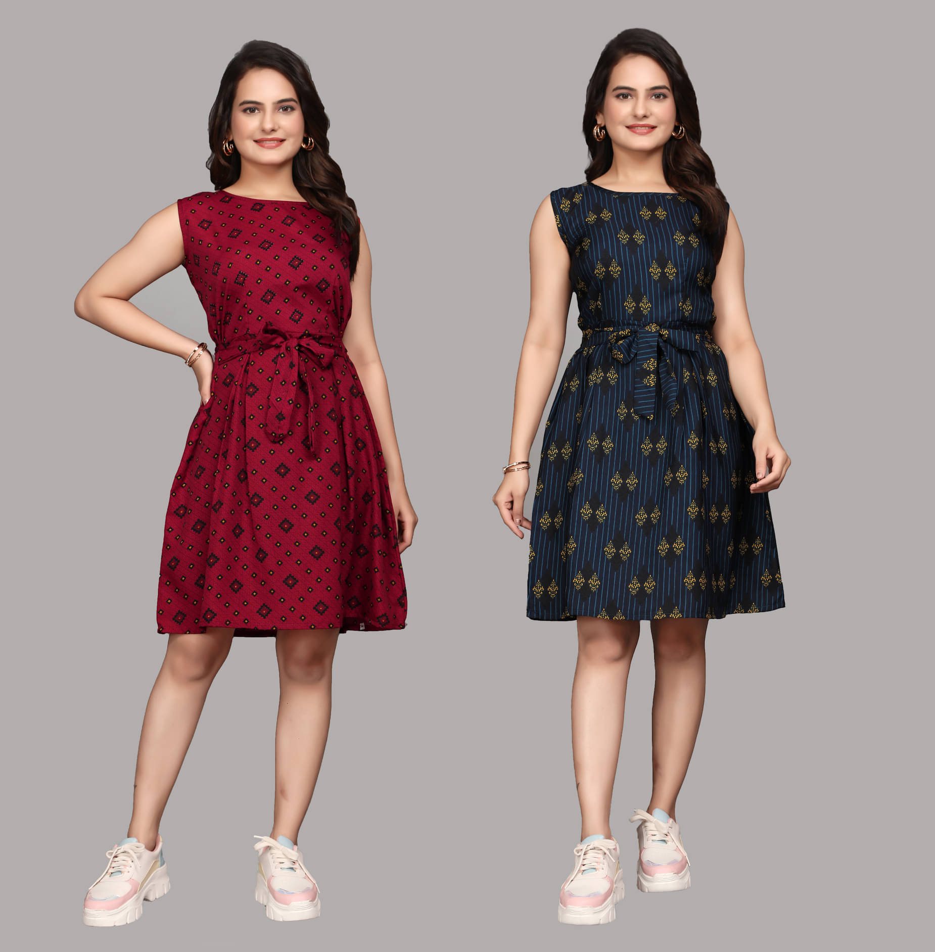 KALAVRITTA Women Crepe Printed A-line Dress ( Multicolor 2 ) KALAVRITTA Women Crepe Printed A-line Dress ( Multicolor 2 )