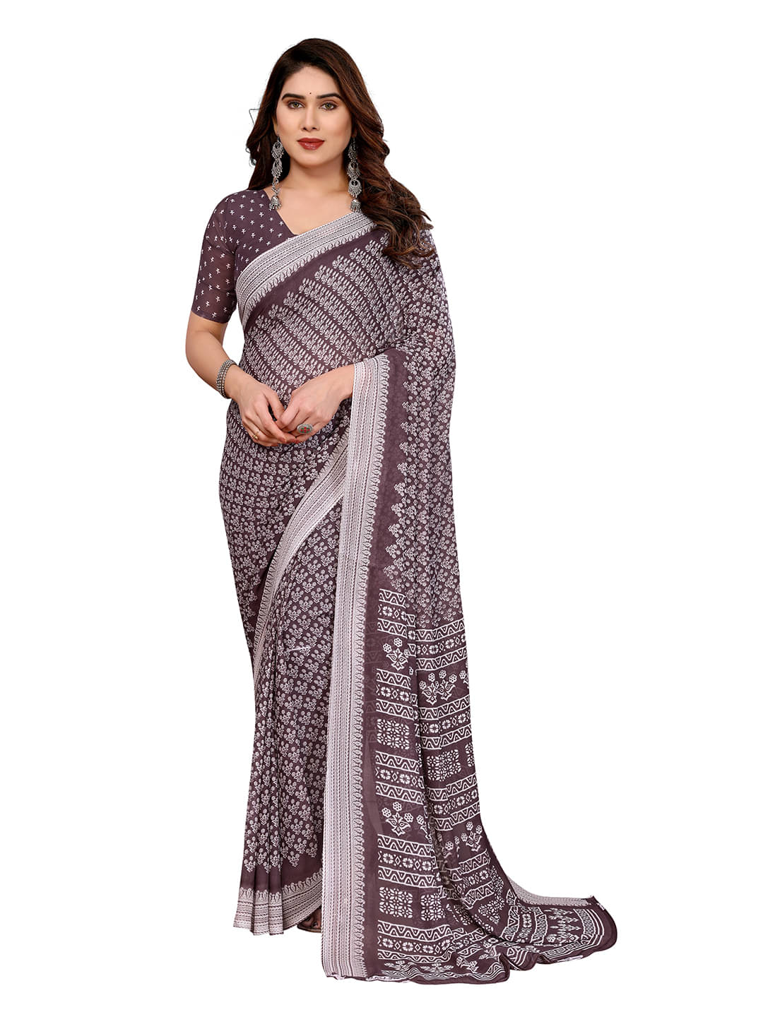 Kashvi Sarees Georgette Printed Ilkal Saree With Unstitched Blouse Piece ( Purple ) Kashvi Sarees Georgette Printed Ilkal Saree With Unstitched Blouse Piece ( Purple )