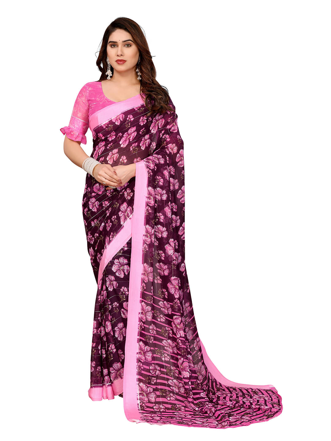 Kashvi Sarees Georgette Printed Ilkal Saree With Unstitched Blouse Piece ( Wine ) Kashvi Sarees Georgette Printed Ilkal Saree With Unstitched Blouse Piece ( Wine )