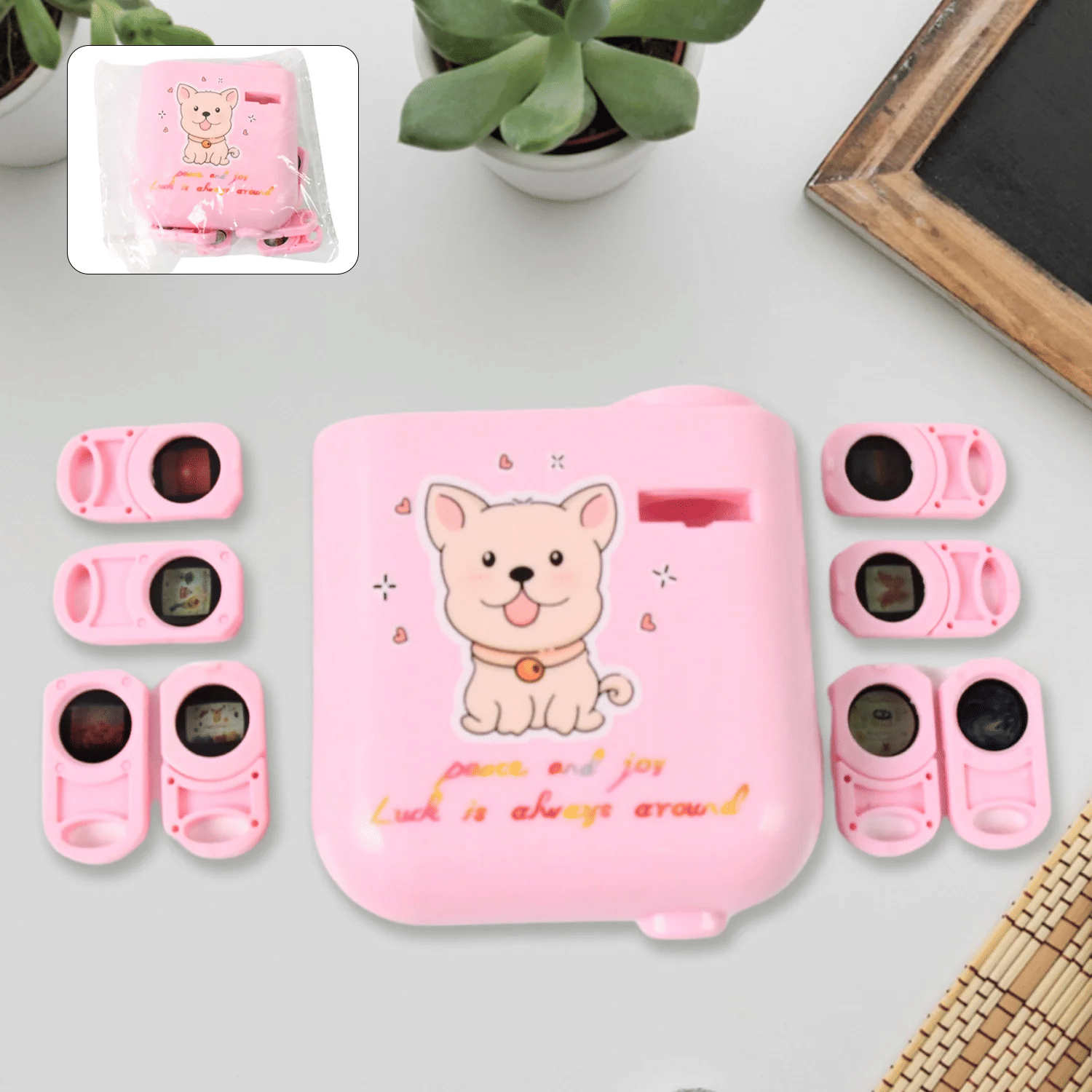     			Mini Cartoon Animal Projector Toy with 8 Slide Discs – Cute Dog Design in Pink