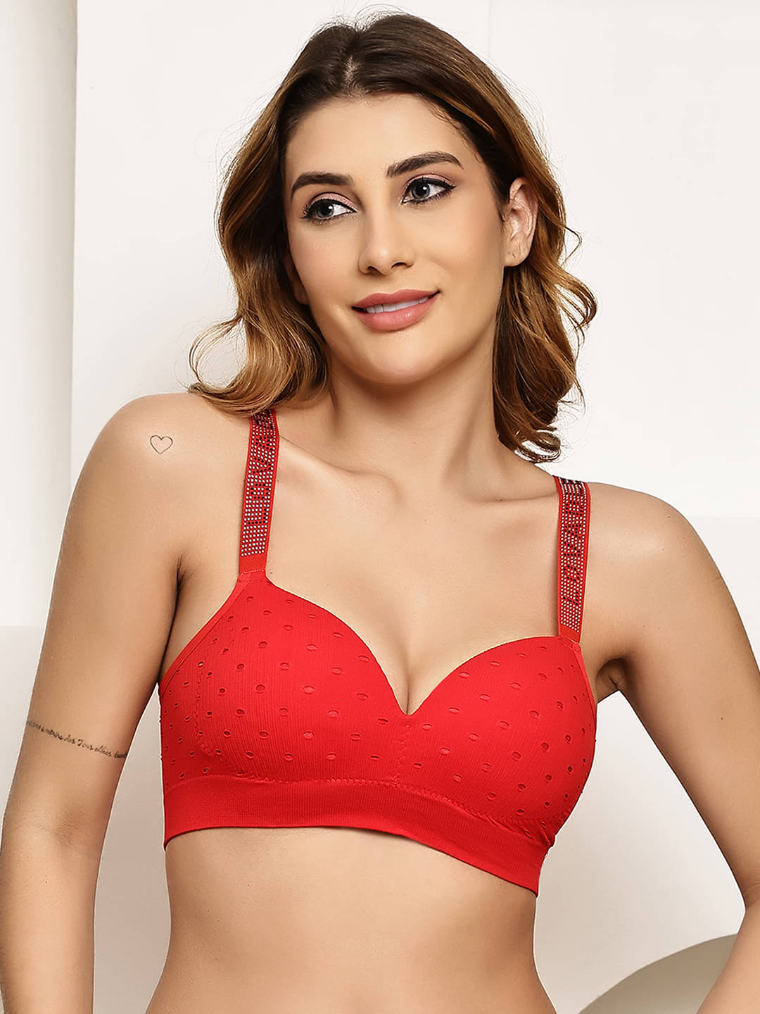     			PrettyCat Pack of 1 Cotton Blend Lightly Padded T-Shirt Bra For Women ( Red )