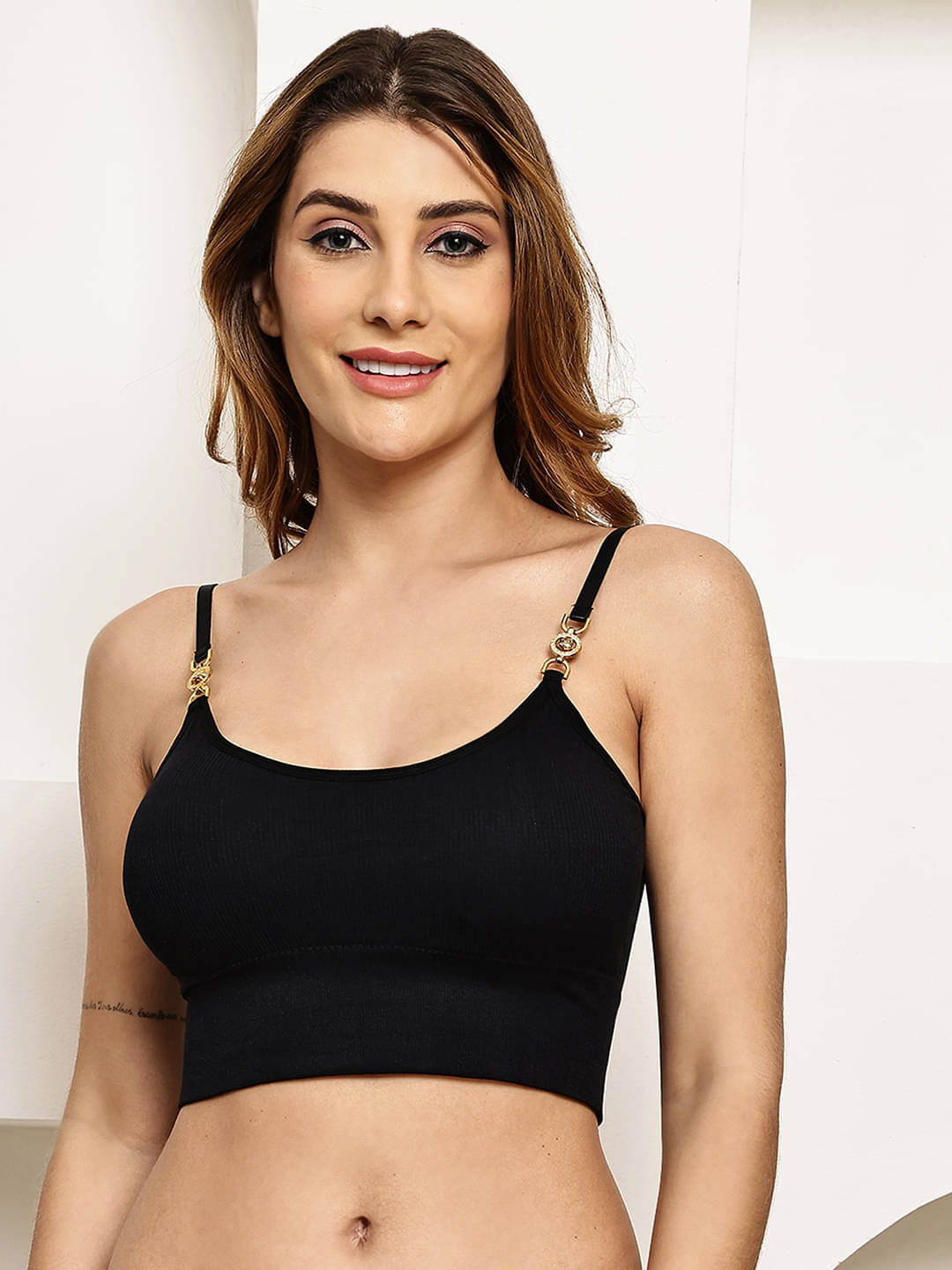     			PrettyCat Pack of 1 Cotton Blend Removable Padding Bralette Bra For Women ( Black )