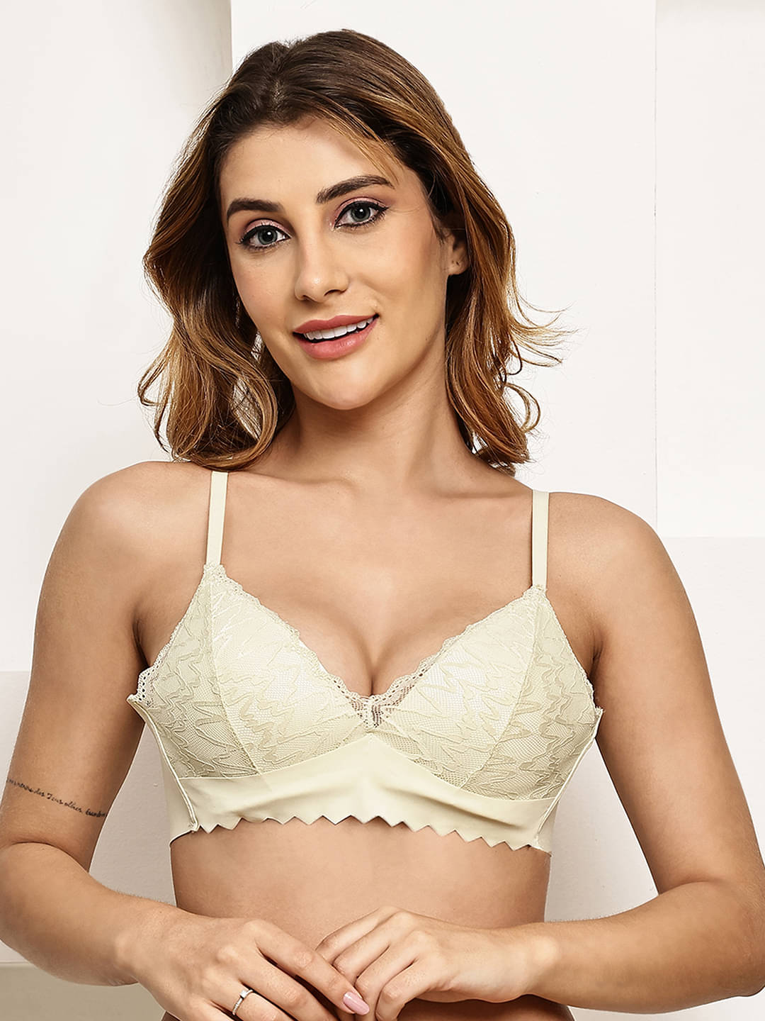     			PrettyCat Pack of 1 Lace Lightly Padded Bralette Bra For Women ( Lime Green )