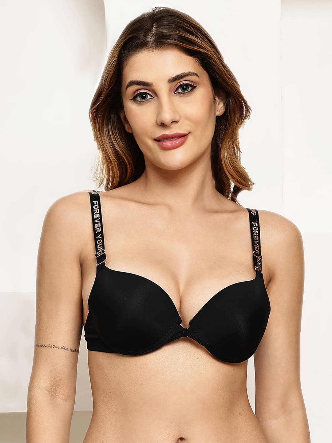     			PrettyCat Pack of 1 Polyester Lightly Padded Push Up Bra For Women ( Black )